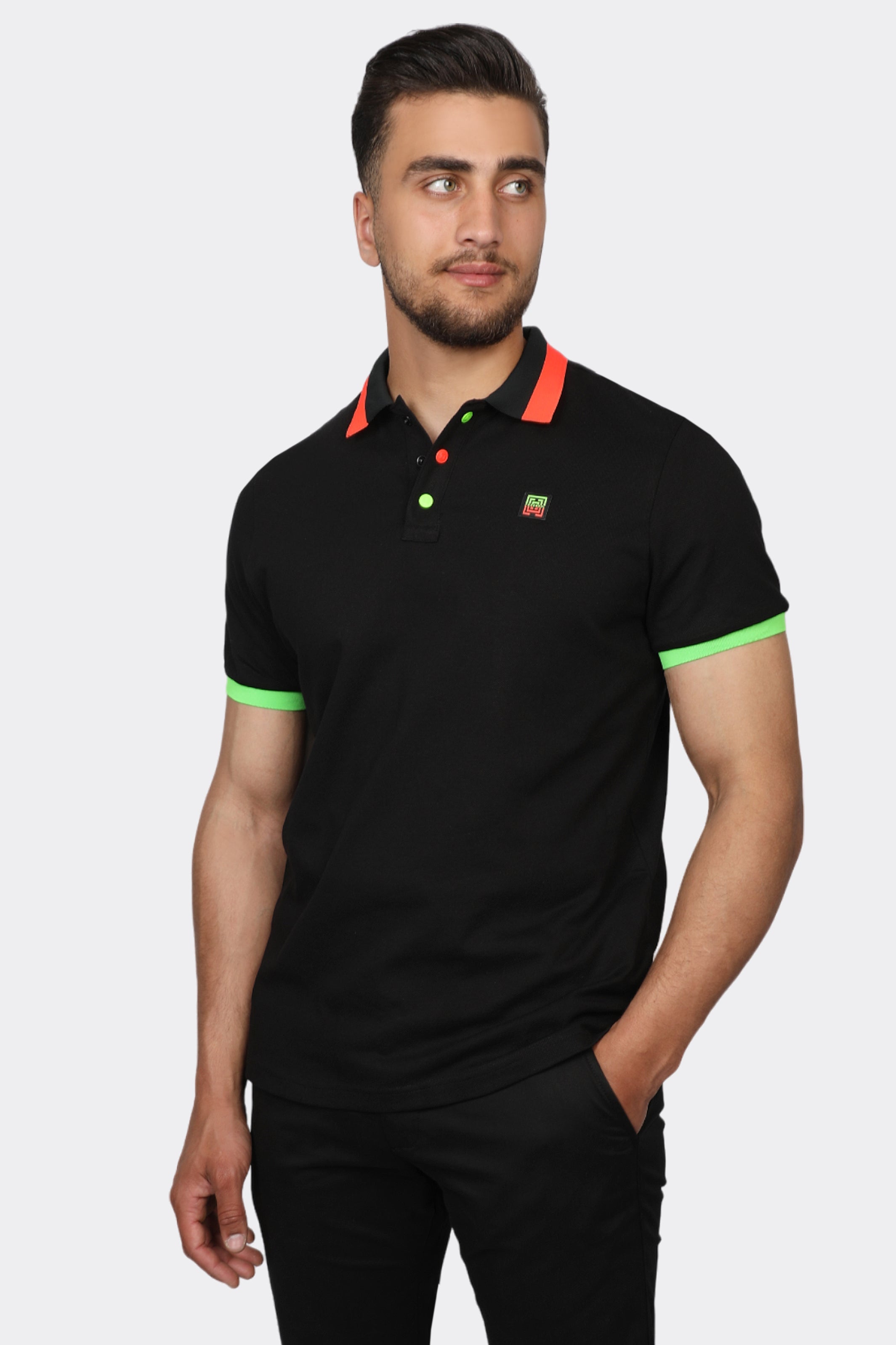 Black Polo With Collar Shoulder Design