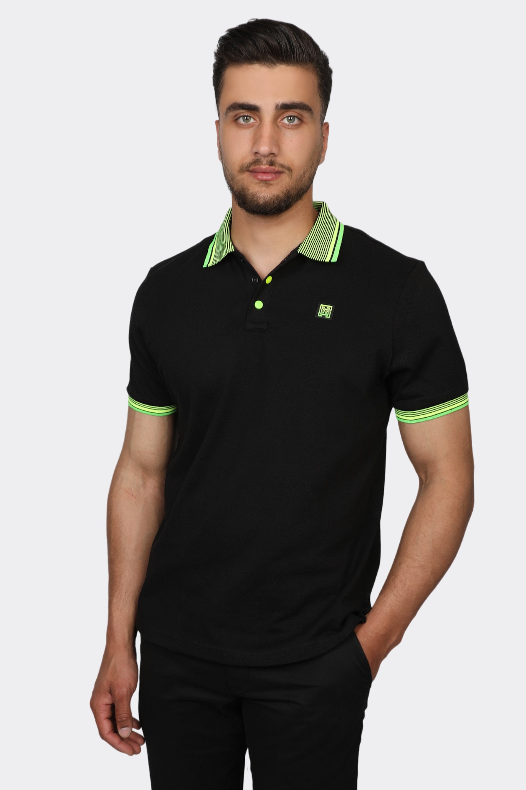 Black Casual Polo With Color Collar