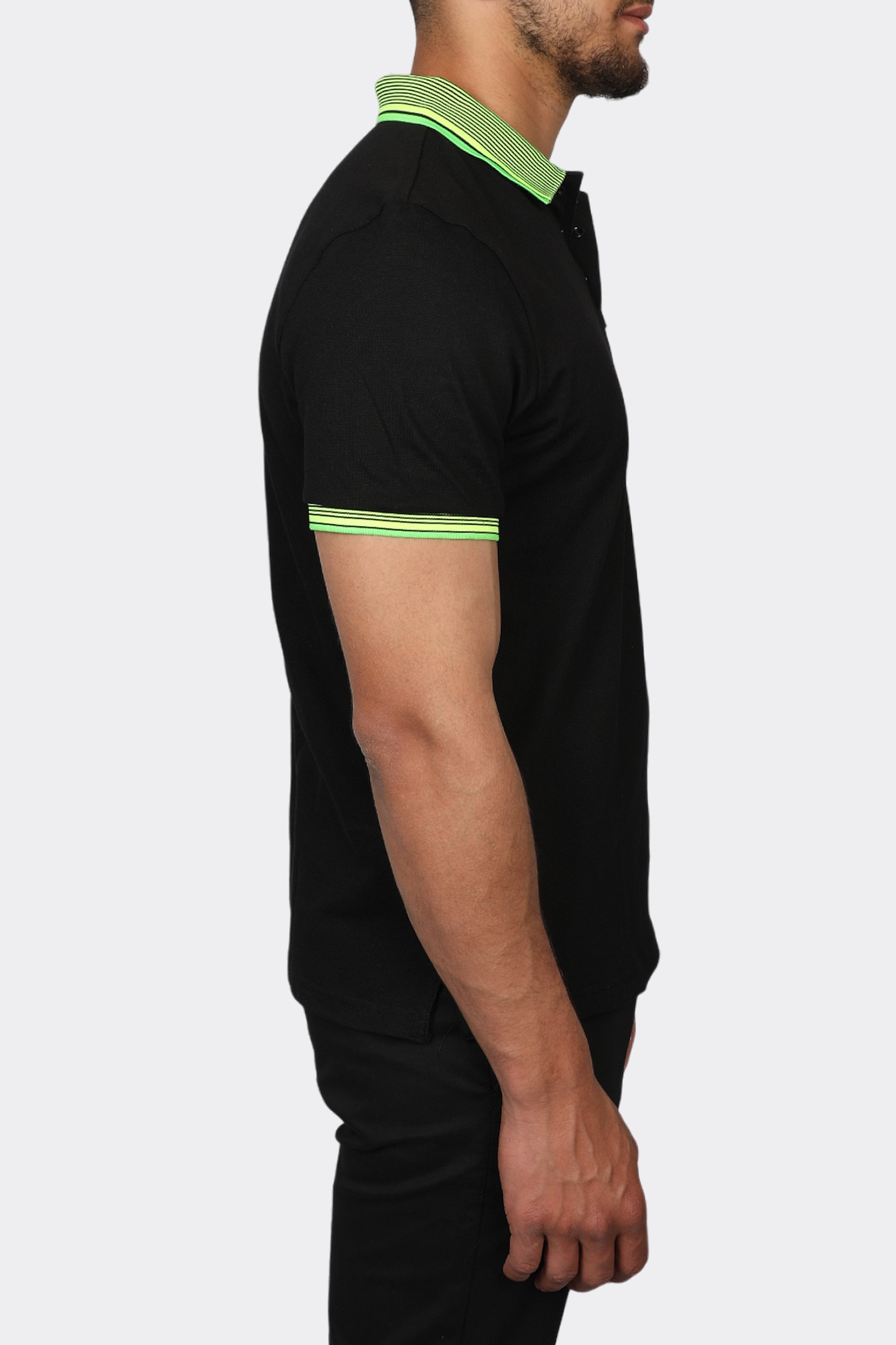 Black Casual Polo With Color Collar