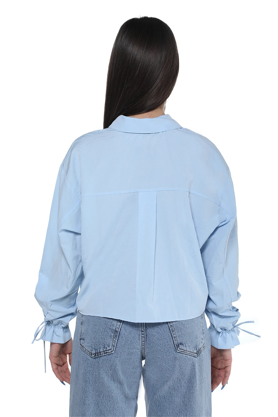 Long Sleeve Blue Shirt With Button & Ties To Close