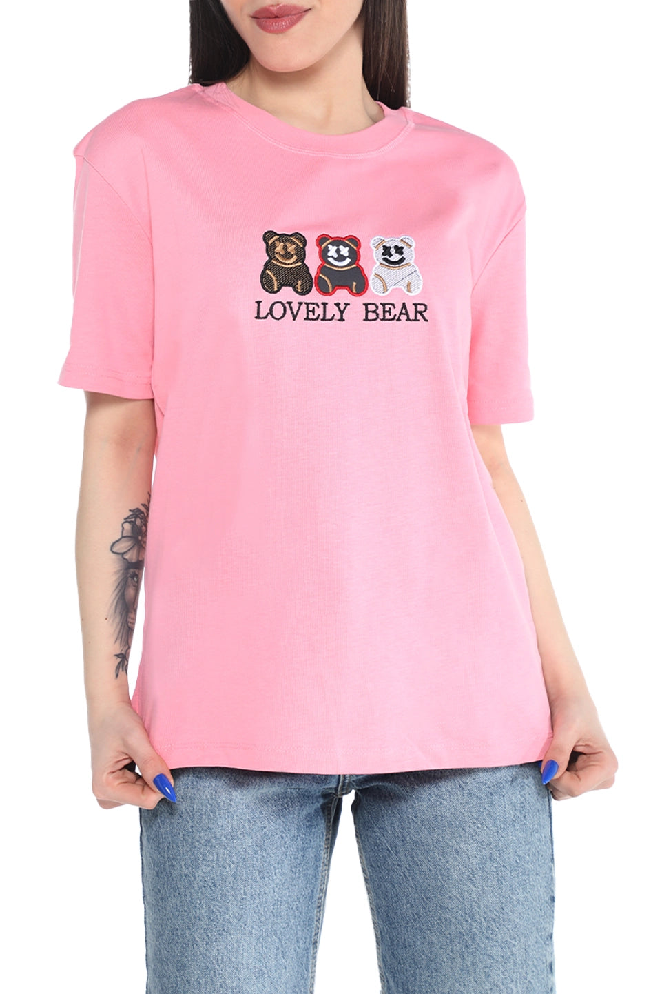 Stylish Pink T-shirt With Bears Front Design