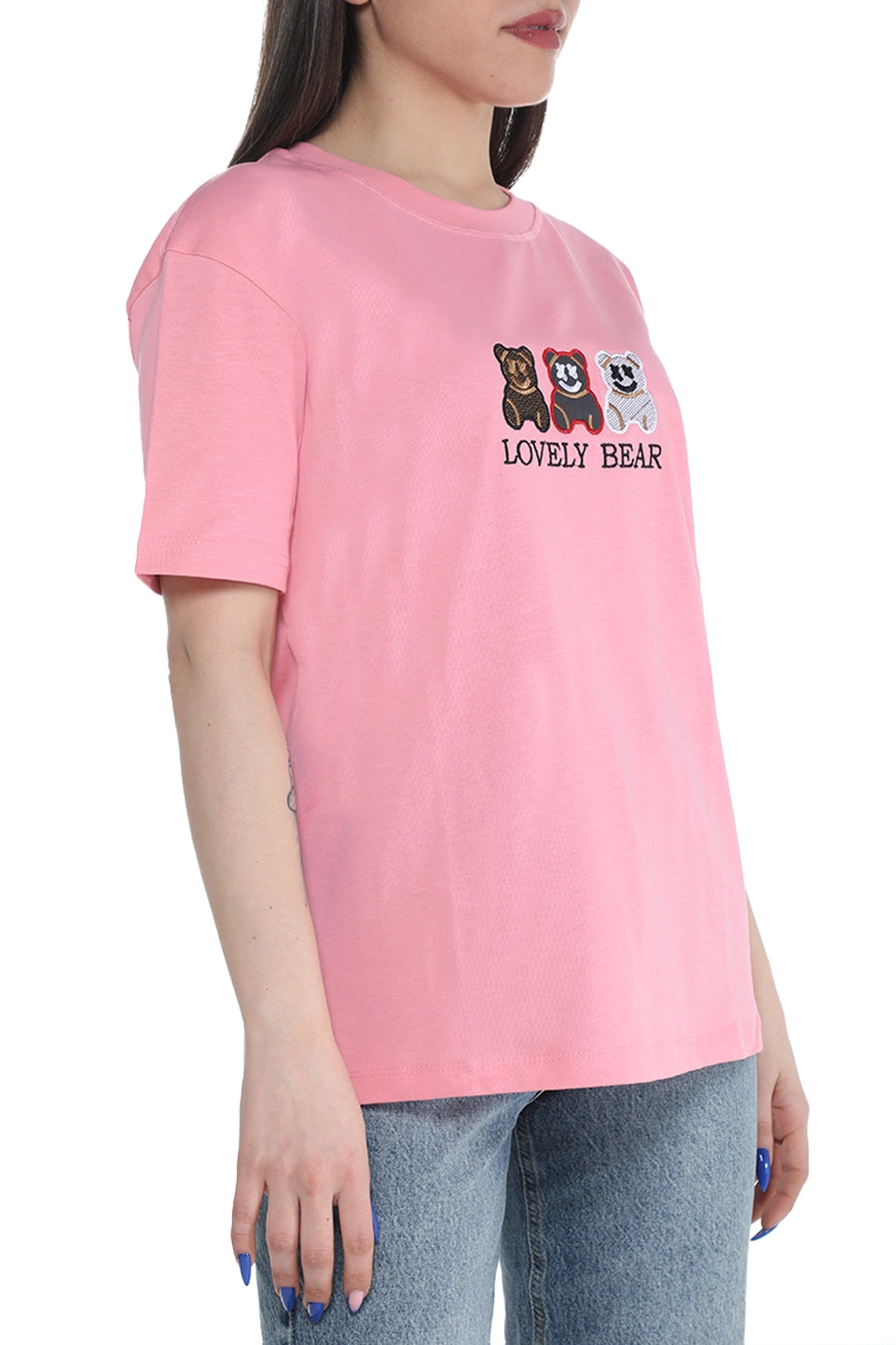 Stylish Pink T-shirt With Bears Front Design