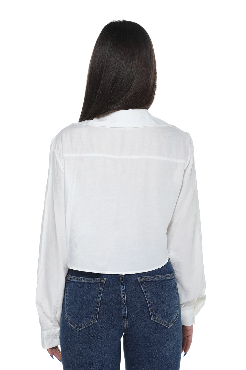 White Crop Long Sleeved Shirt