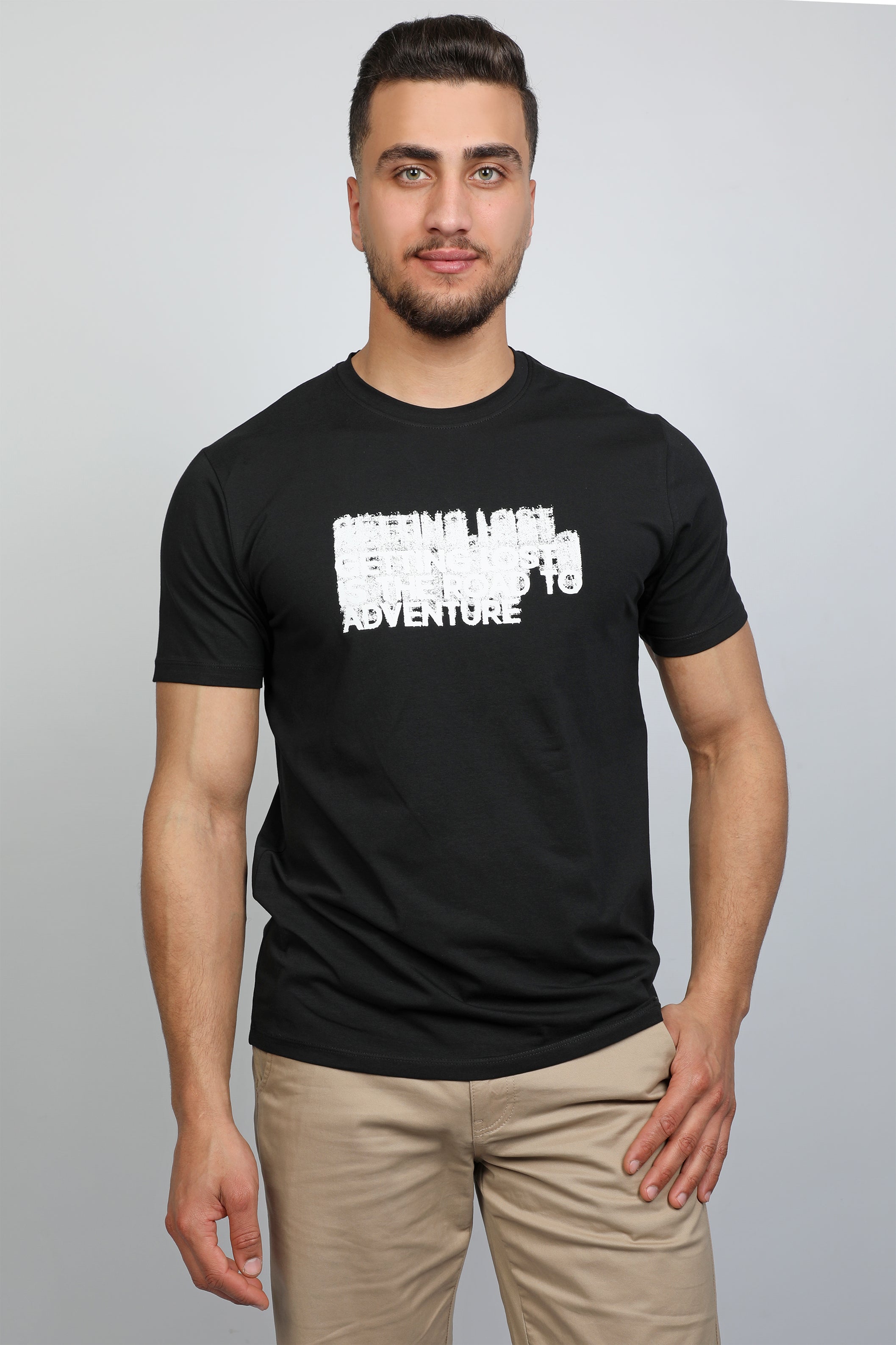 Men Black T-shirt With Adventur Front Design