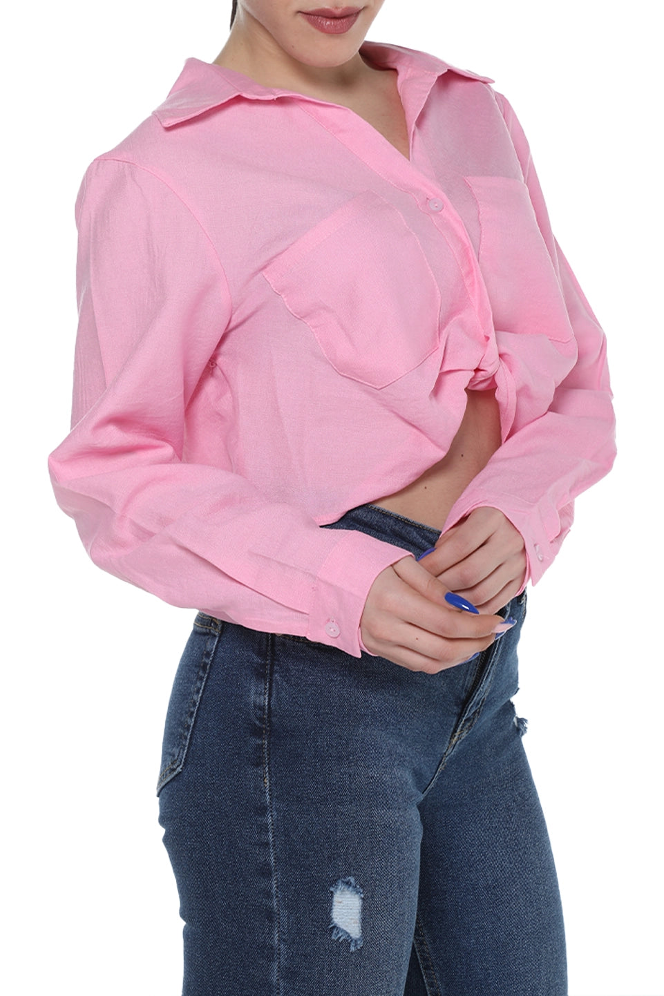Pink Crop Long Sleeved Shirt