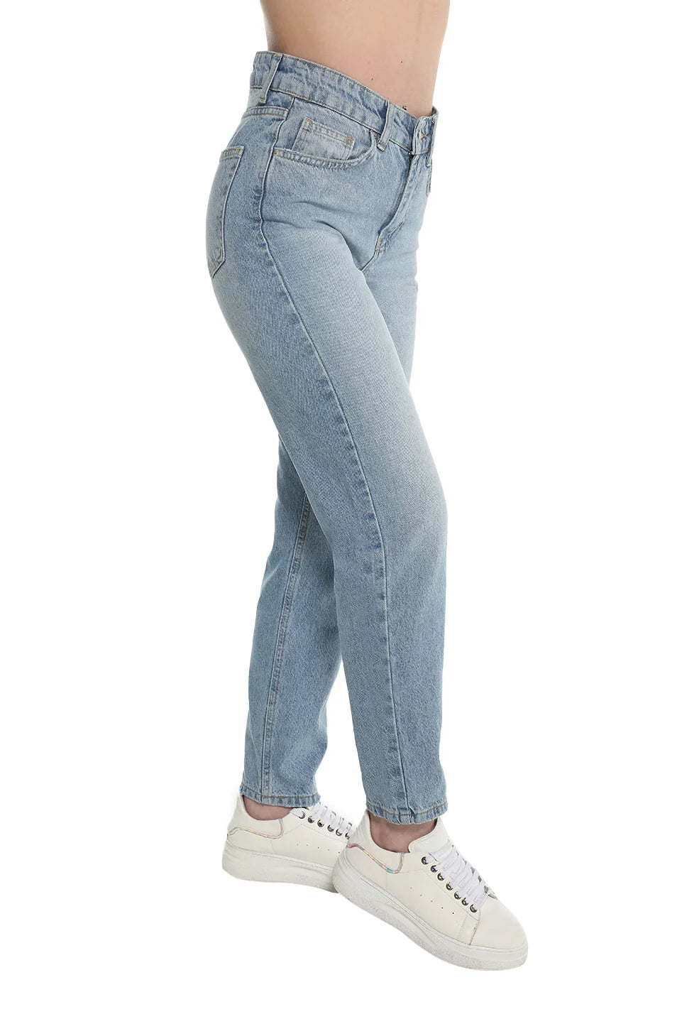 Light Blue Mom Slim Fit Plain Jeans