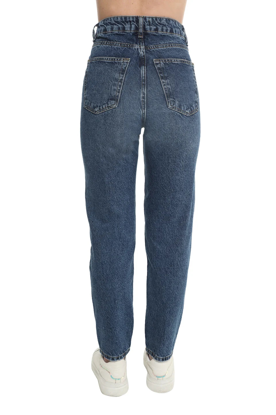 Dark Blue Mom Fit Jeans With Five Pockets Style