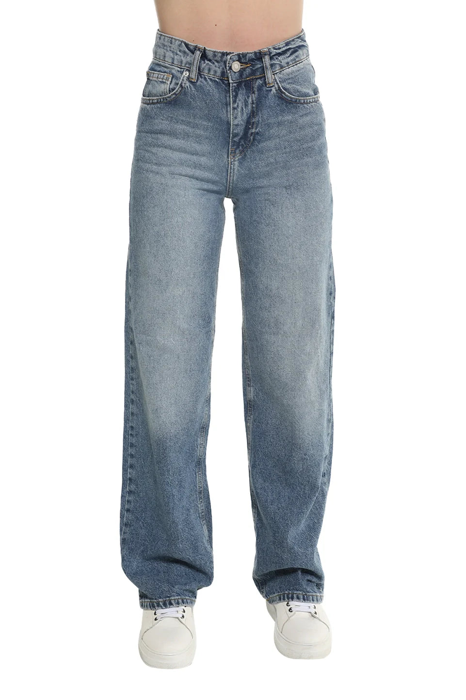 Wide Blue Washed Denim Jeans
