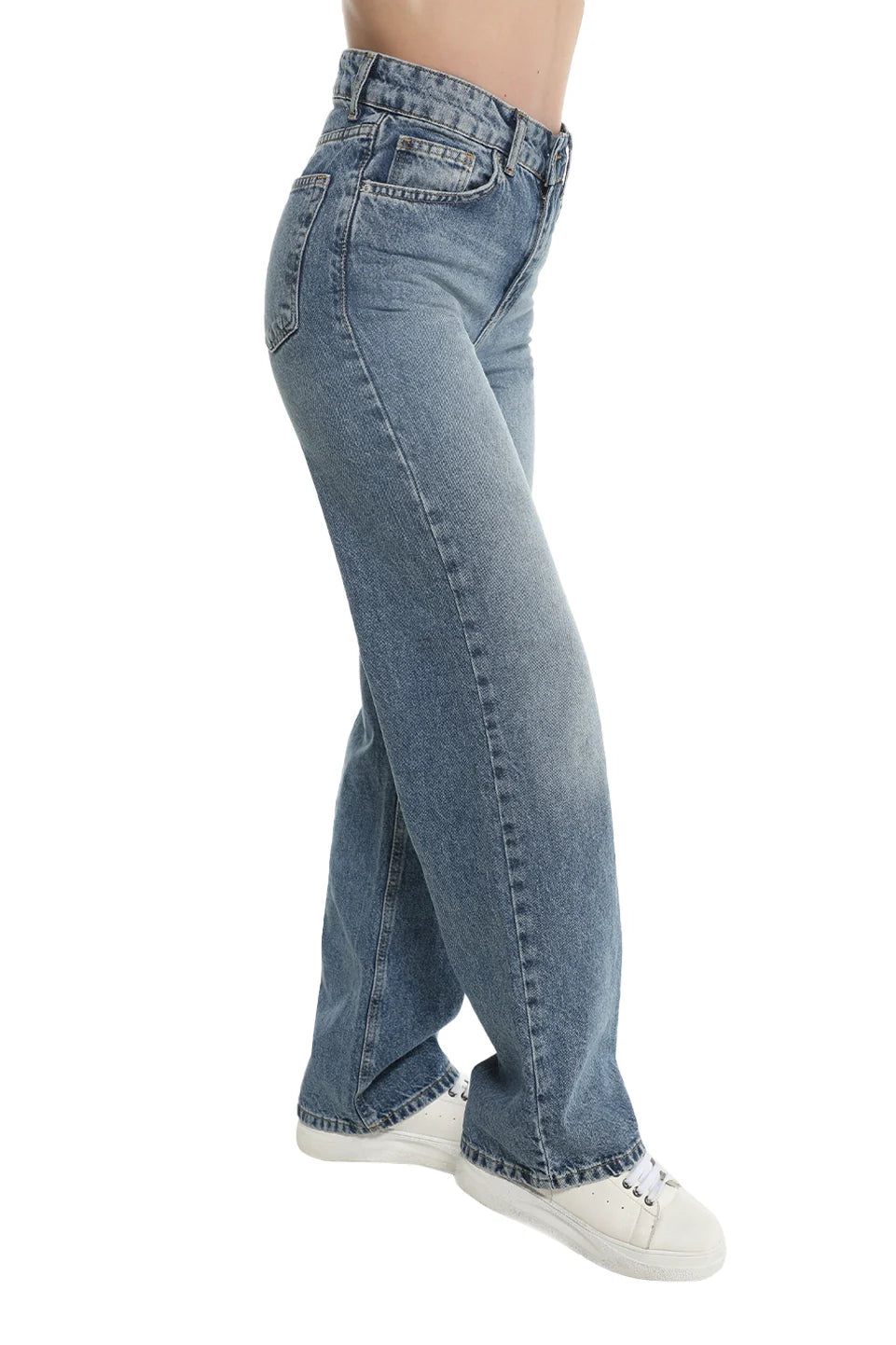 Wide Blue Washed Denim Jeans