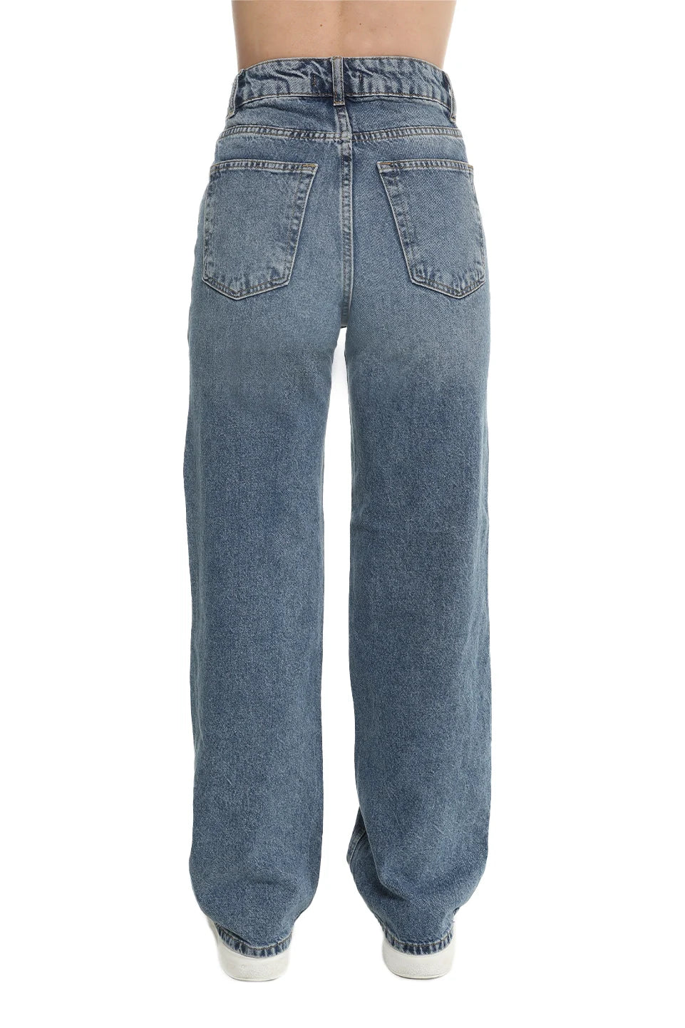 Wide Blue Washed Denim Jeans