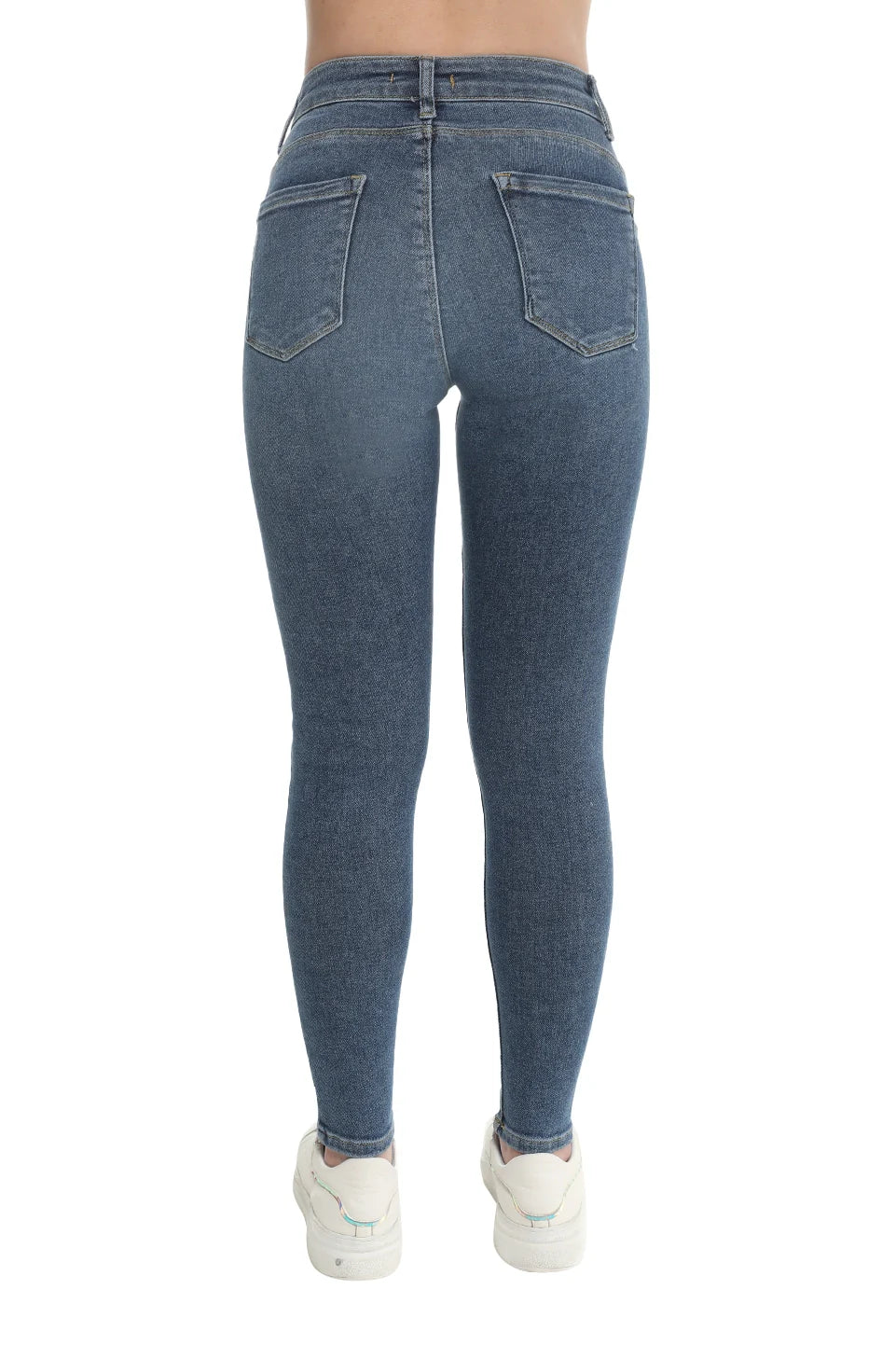 Skinny Blue Jeans With Zipper & Button To Close