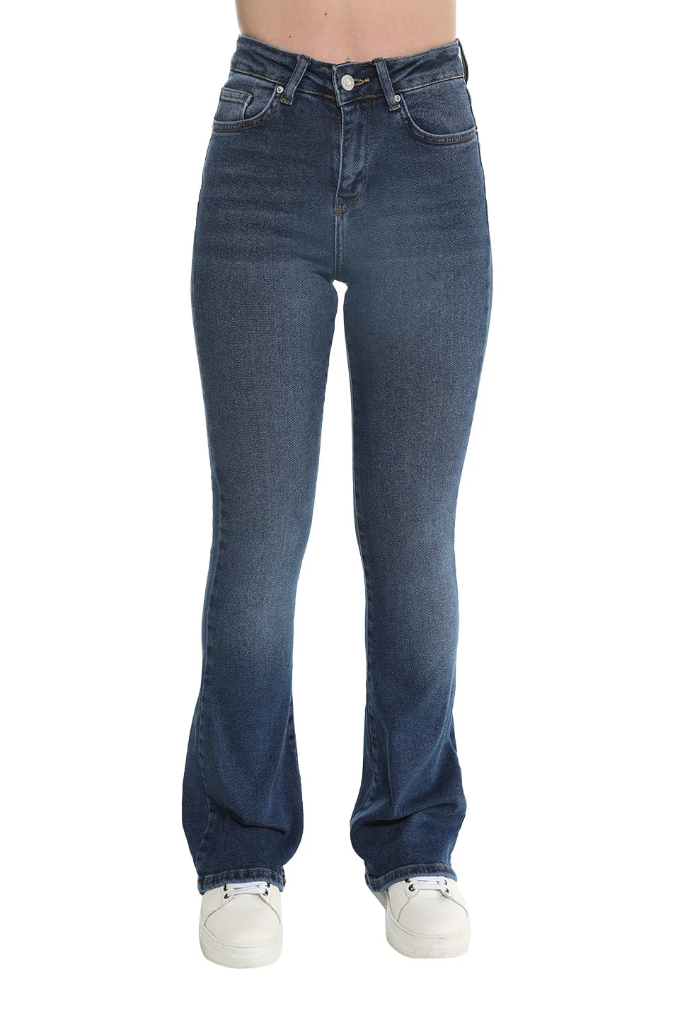 Navy Flare Jeans With Zipper & Button To Close