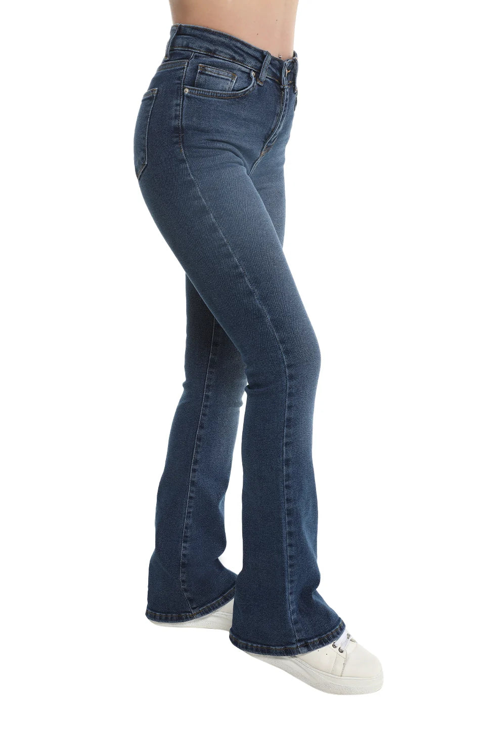 Navy Flare Jeans With Zipper & Button To Close