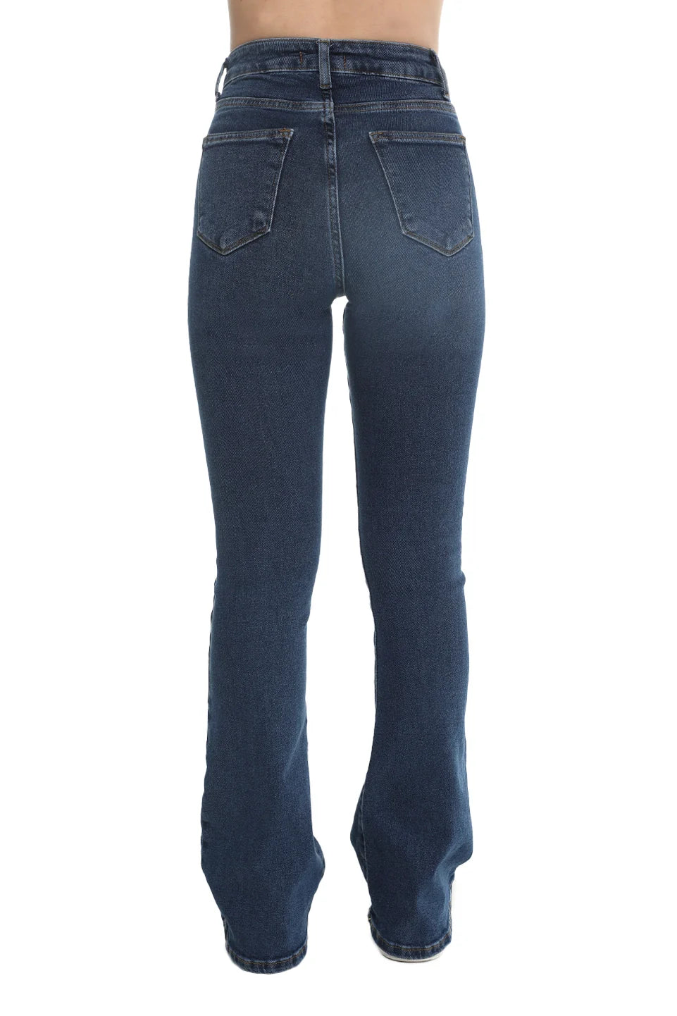 Navy Flare Jeans With Zipper & Button To Close