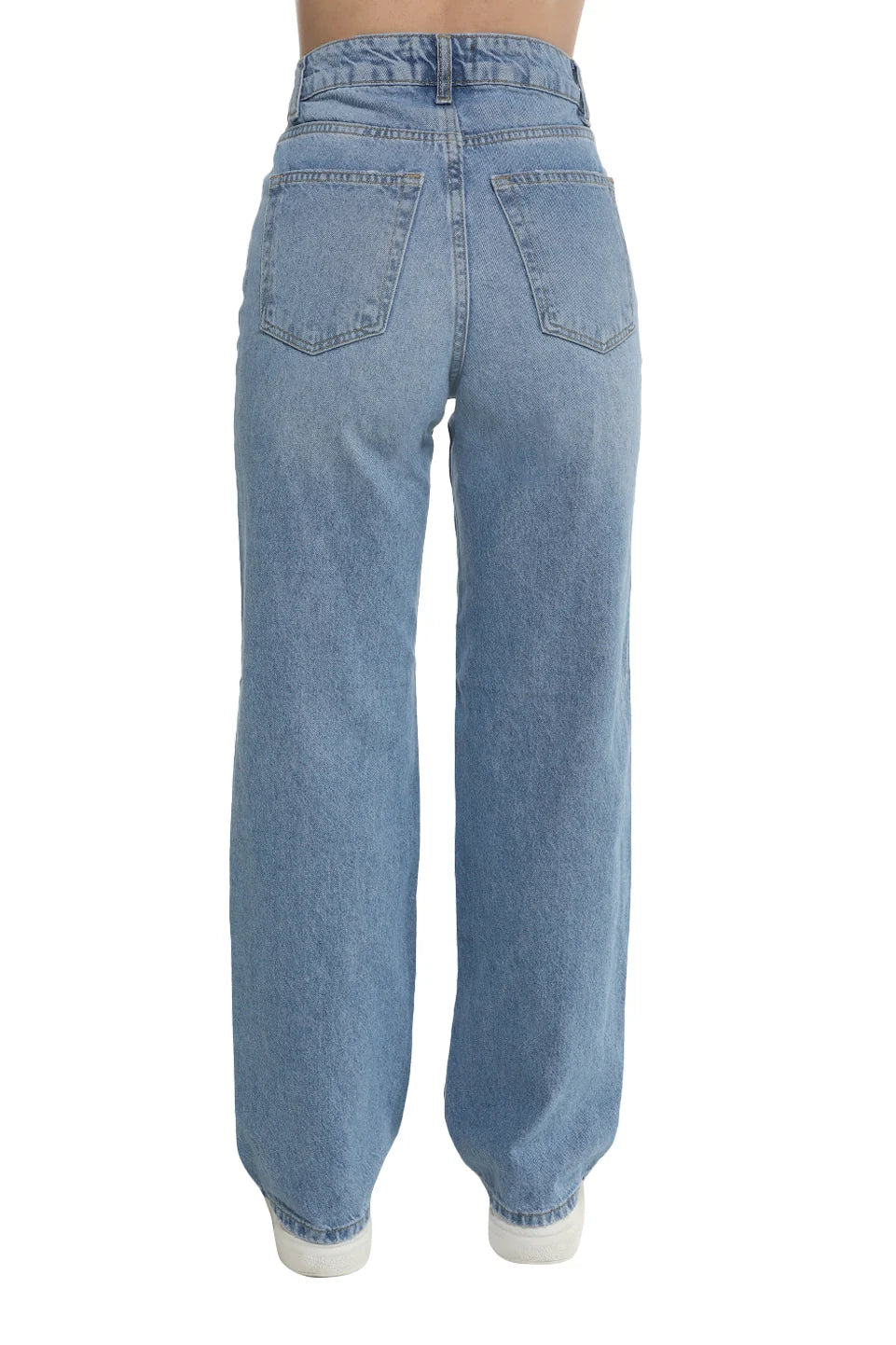 Wide Leg Light Blue Jeans With Button Design