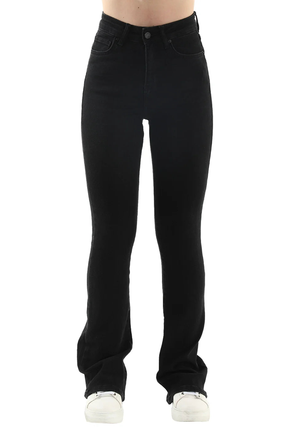 Black Flare Jeans With Zipper & Button To Close