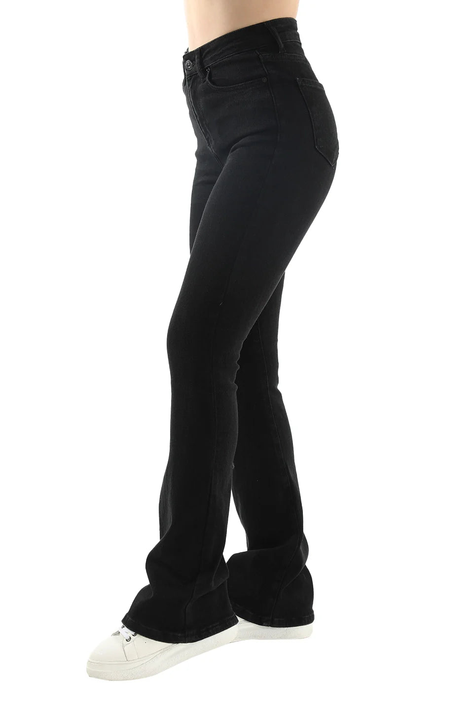 Black Flare Jeans With Zipper & Button To Close