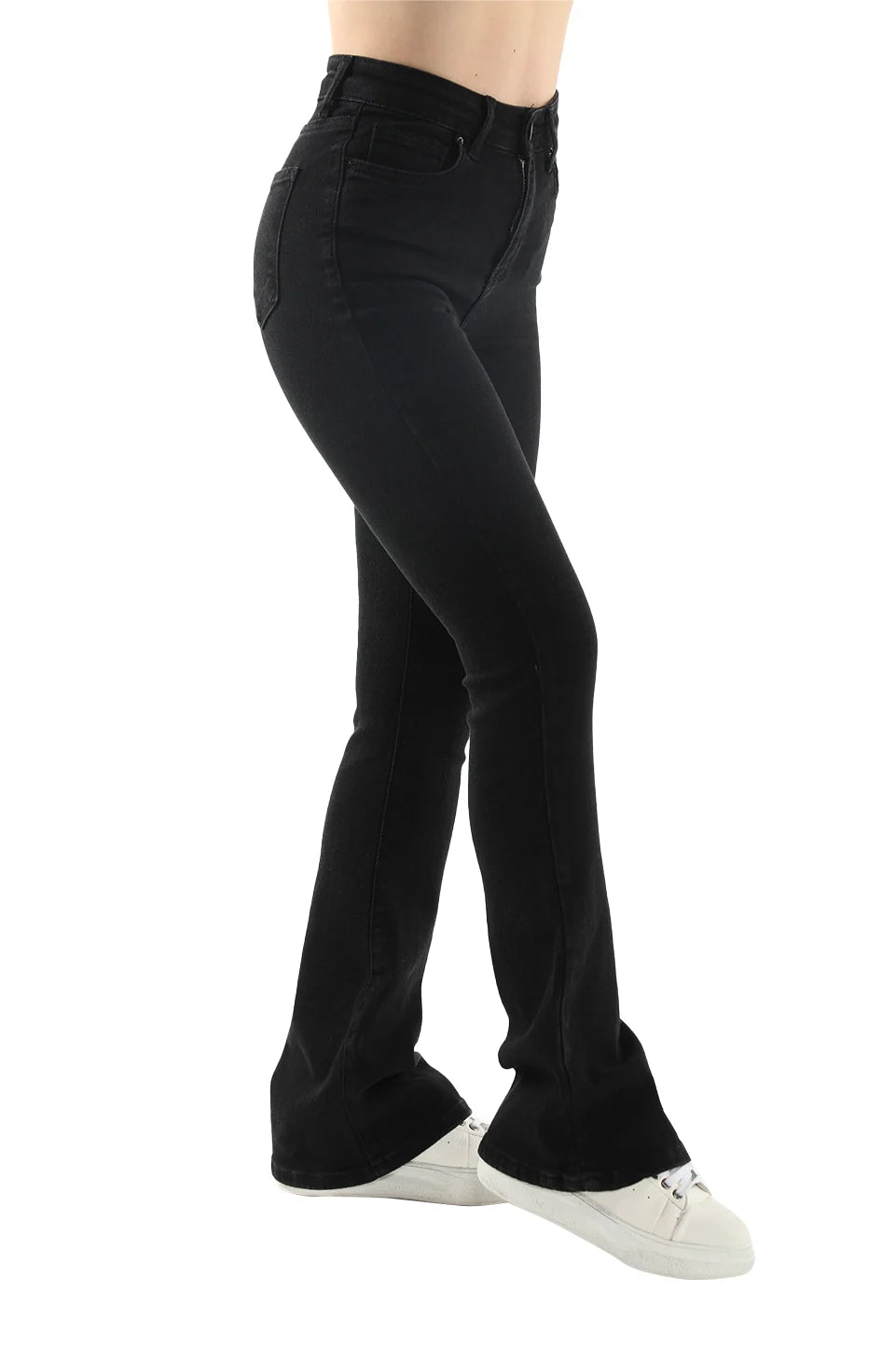 Black Flare Jeans With Zipper & Button To Close