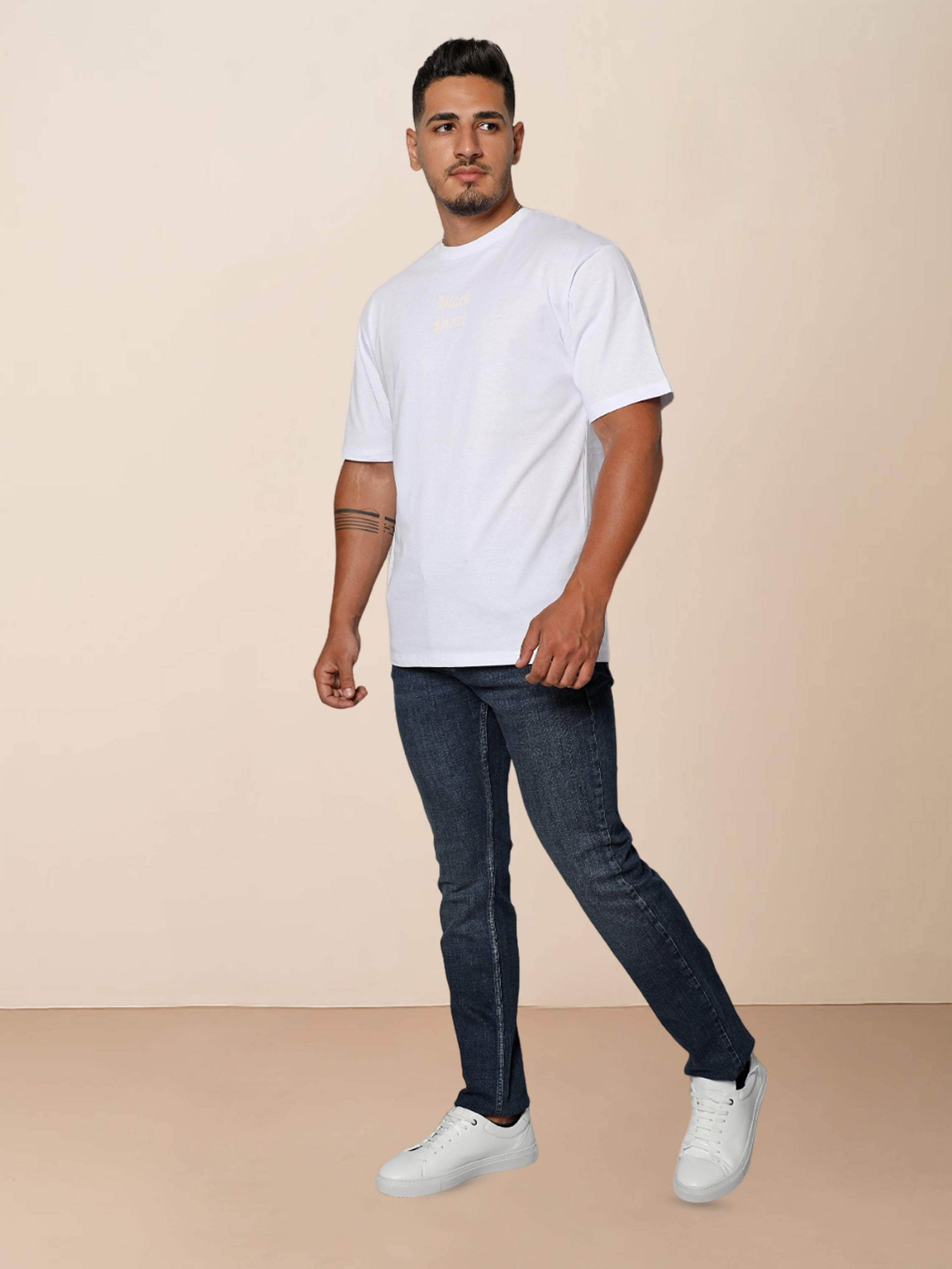 Men Slim-Straight Dark Blue Denim Jeans