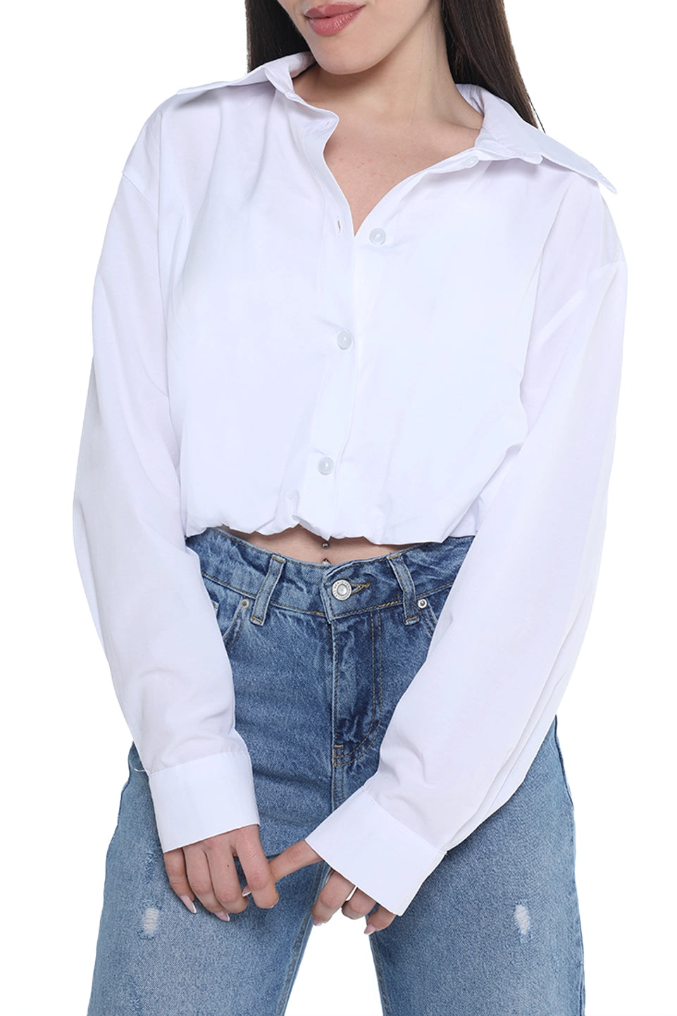 Long Sleeve White Crop Shirt