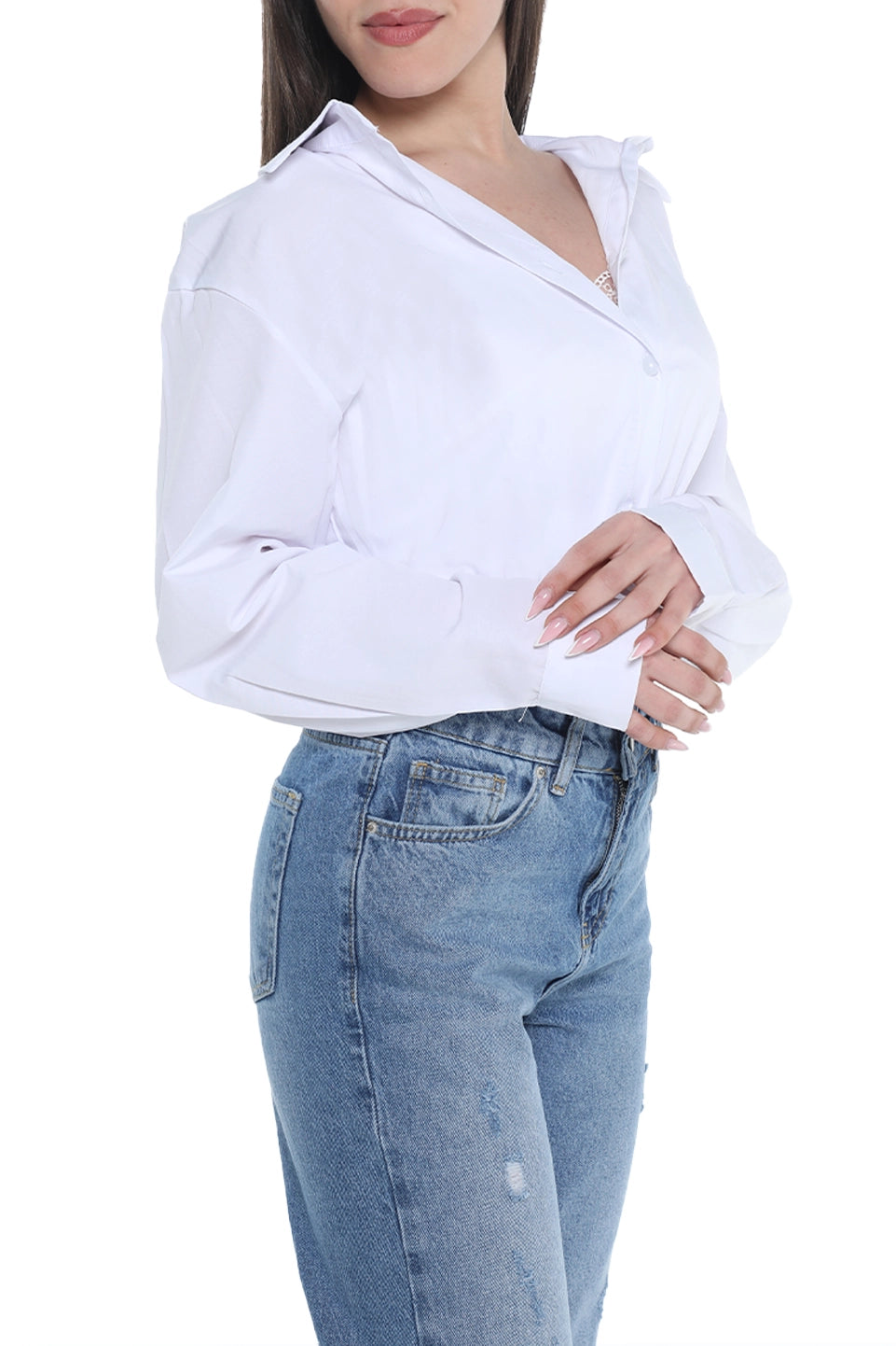 Long Sleeve White Crop Shirt