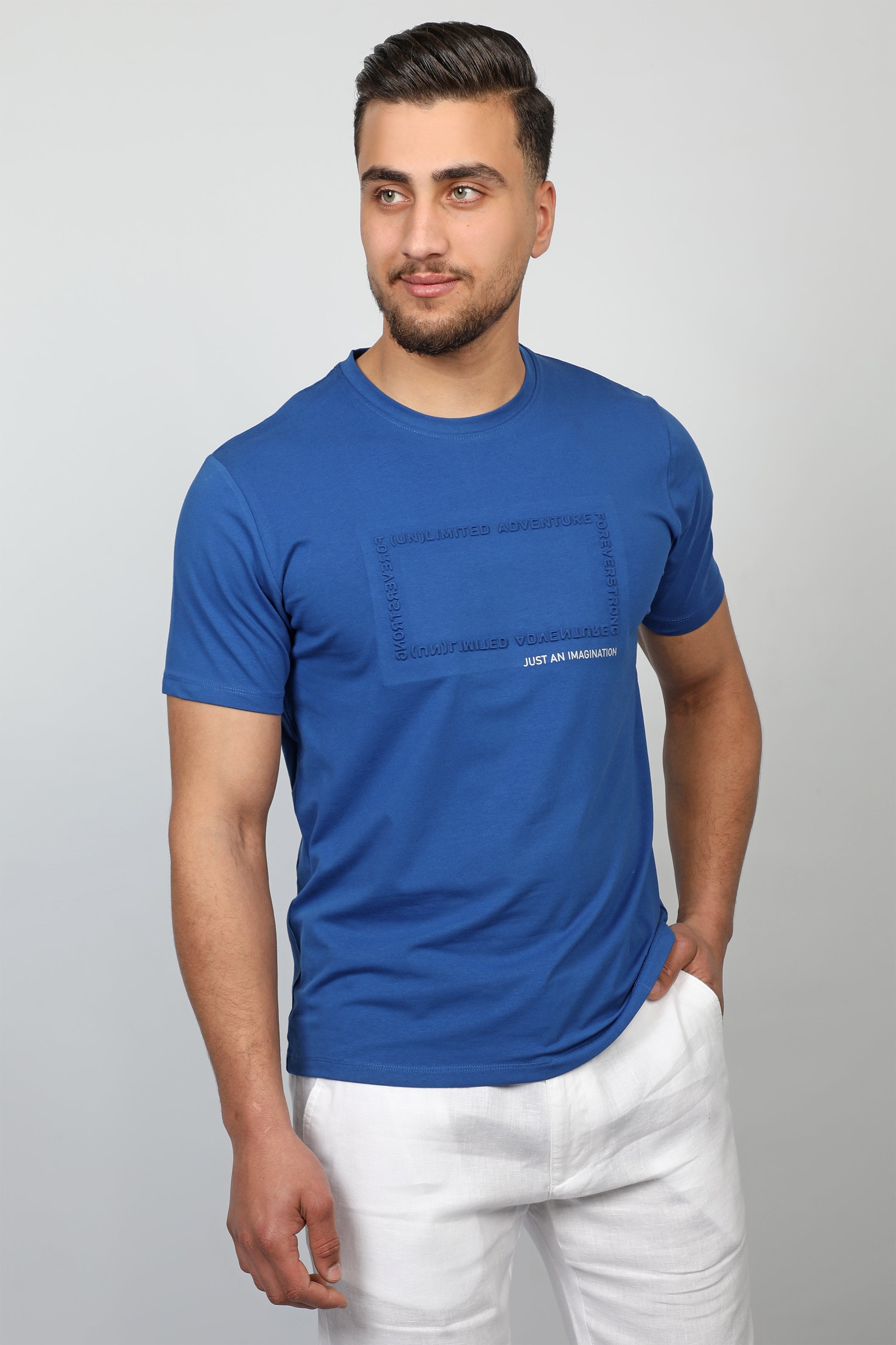 "Just An Imagination" Front Designed Blue T-shirt