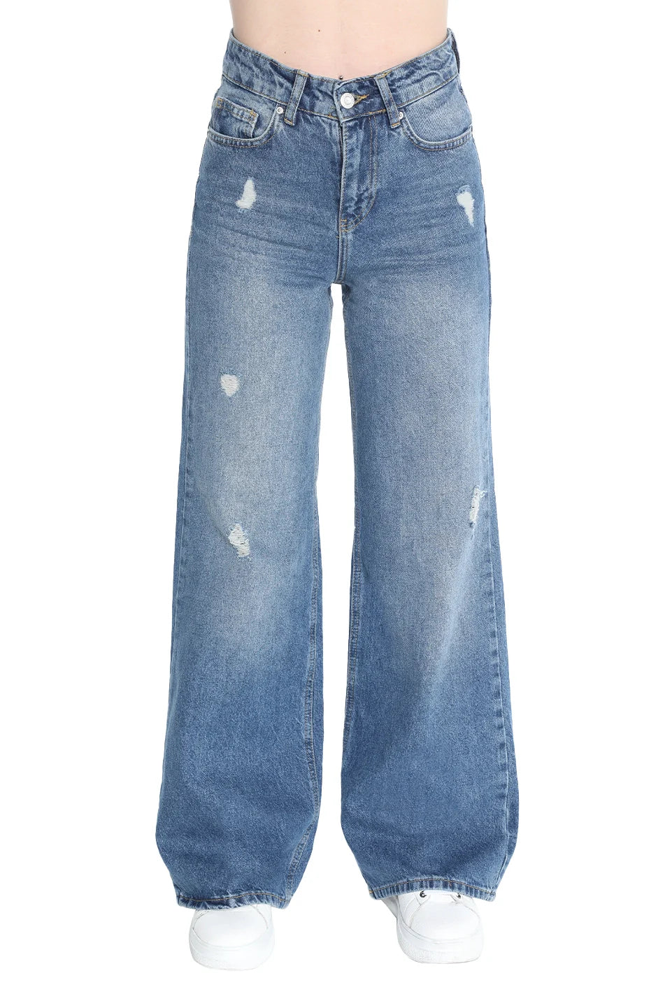 Wide Leg Ripped Dark Blue Jeans