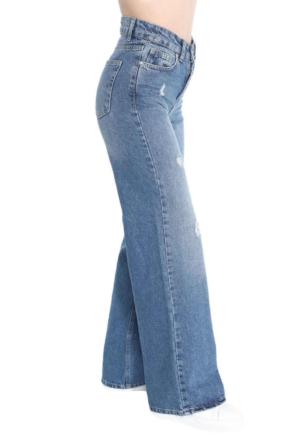 Wide Leg Ripped Dark Blue Jeans
