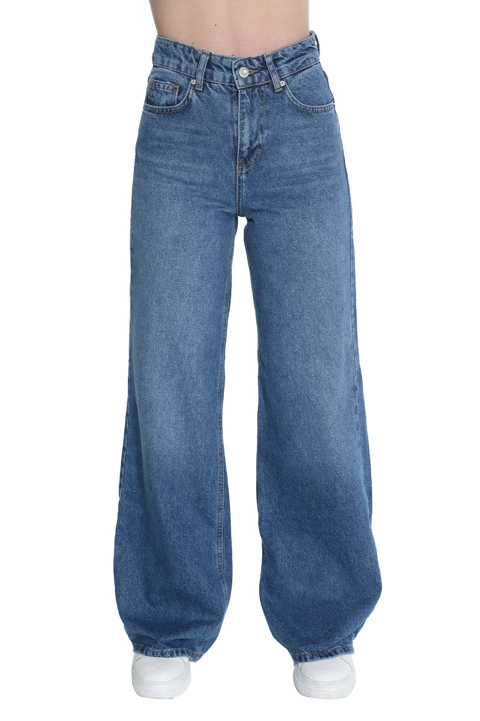 Wide Plain Loose Fit Blue Jeans
