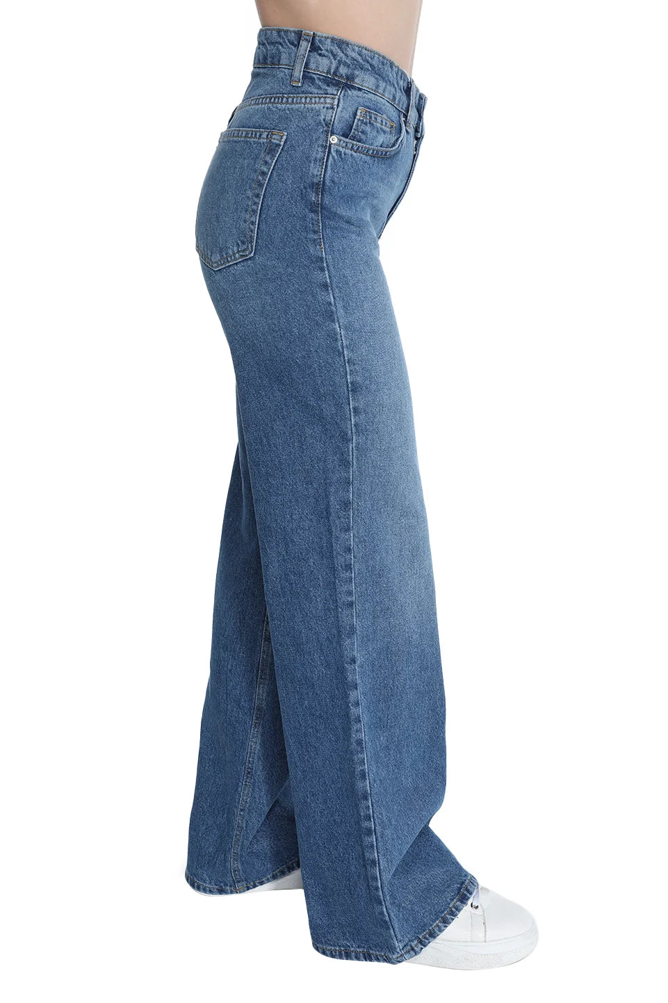 Wide Plain Loose Fit Blue Jeans