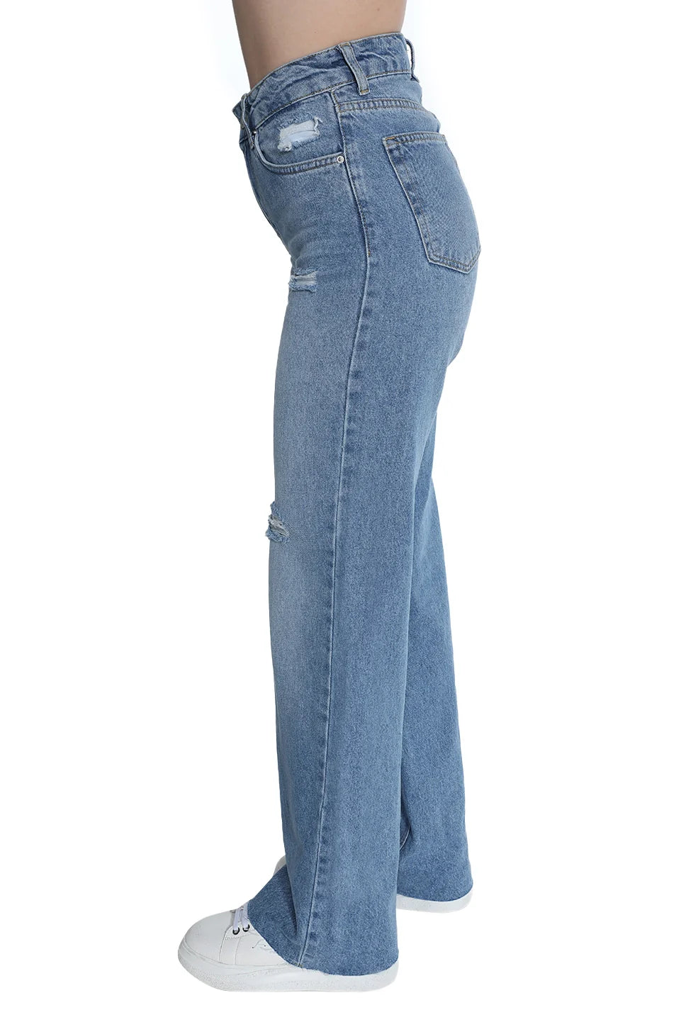 High Waist Ripped Blue Wide Jeans