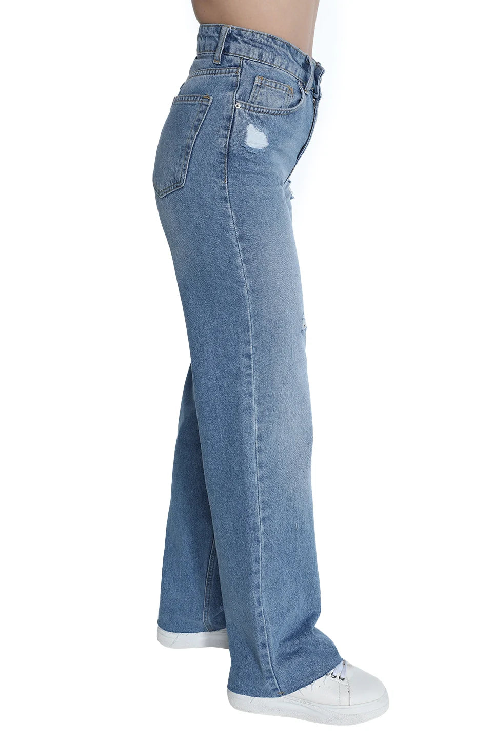 High Waist Ripped Blue Wide Jeans