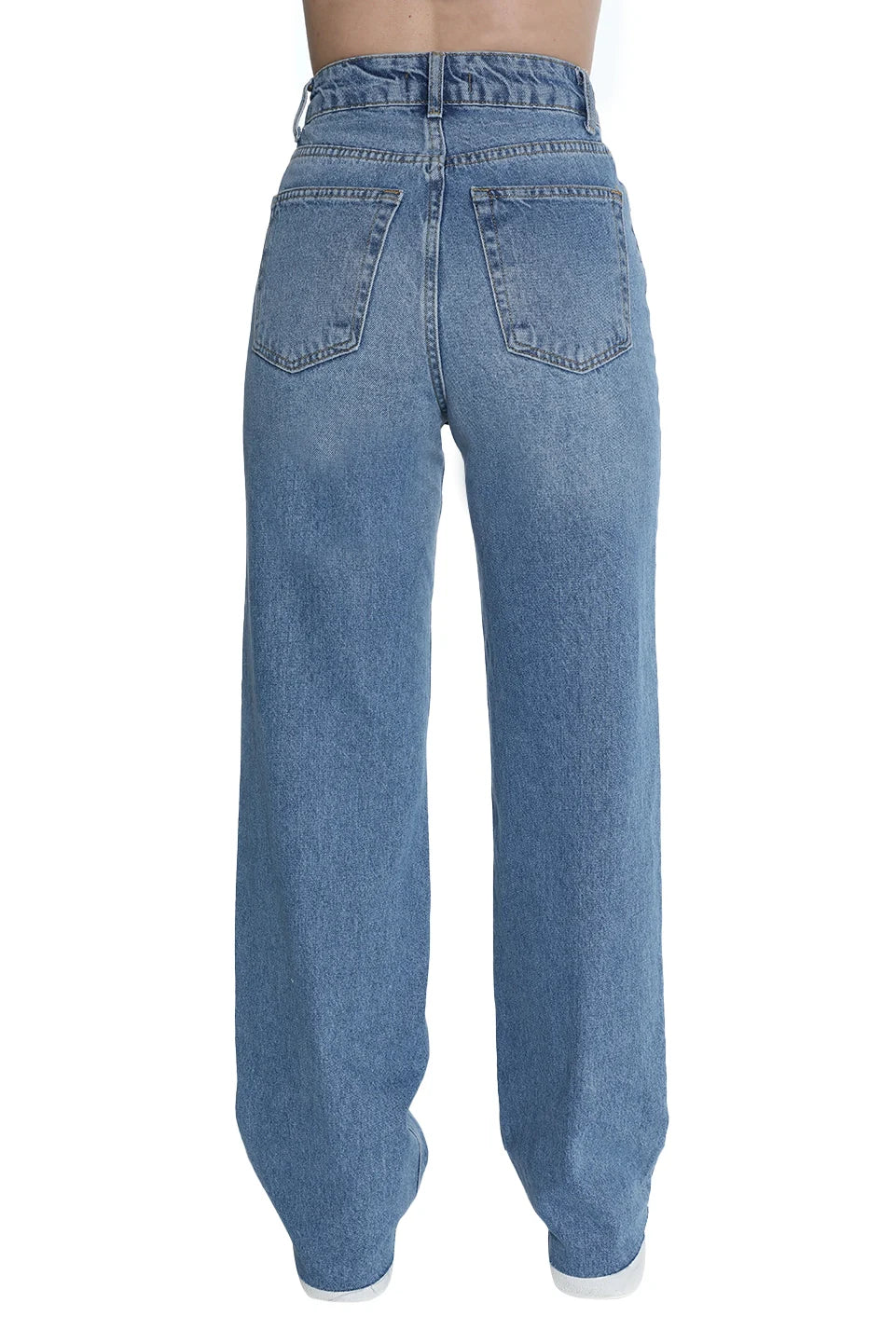 High Waist Ripped Blue Wide Jeans