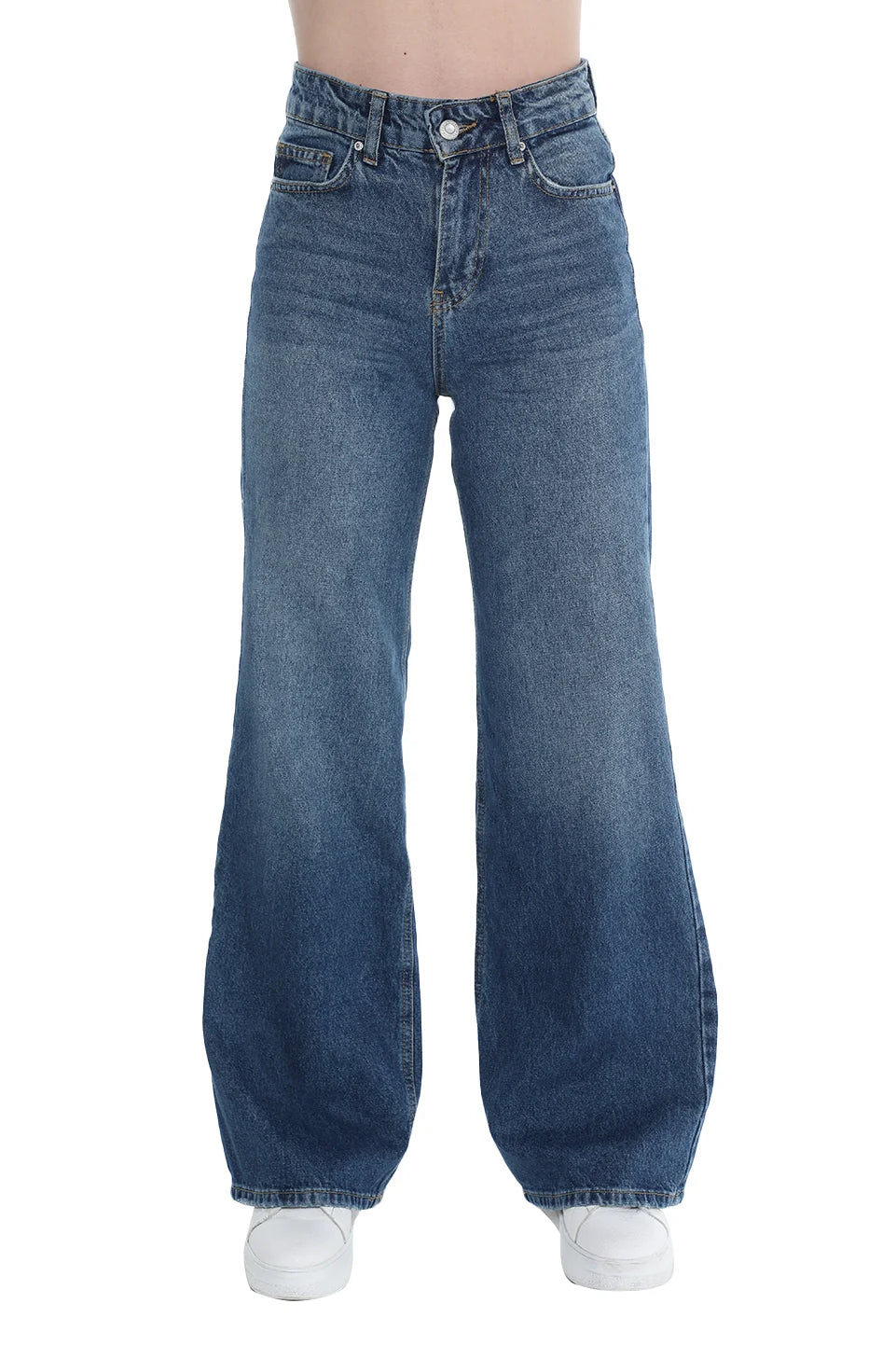 Wide Plain Loose Fit Dark Blue Jeans
