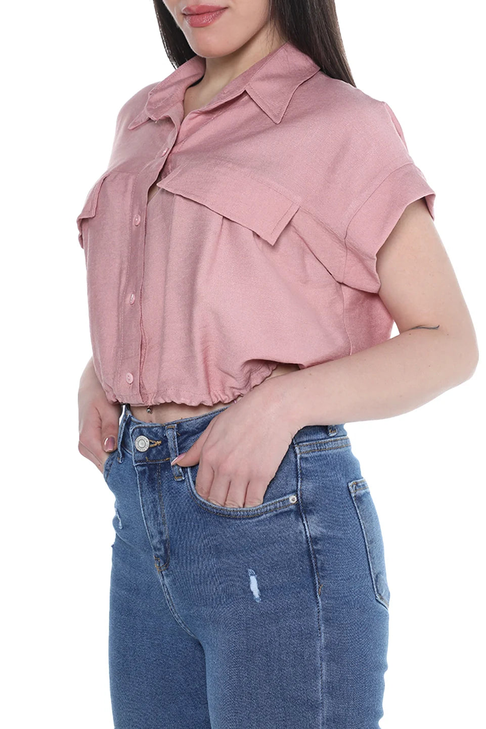 Short Sleeve Crop Pink Shirt