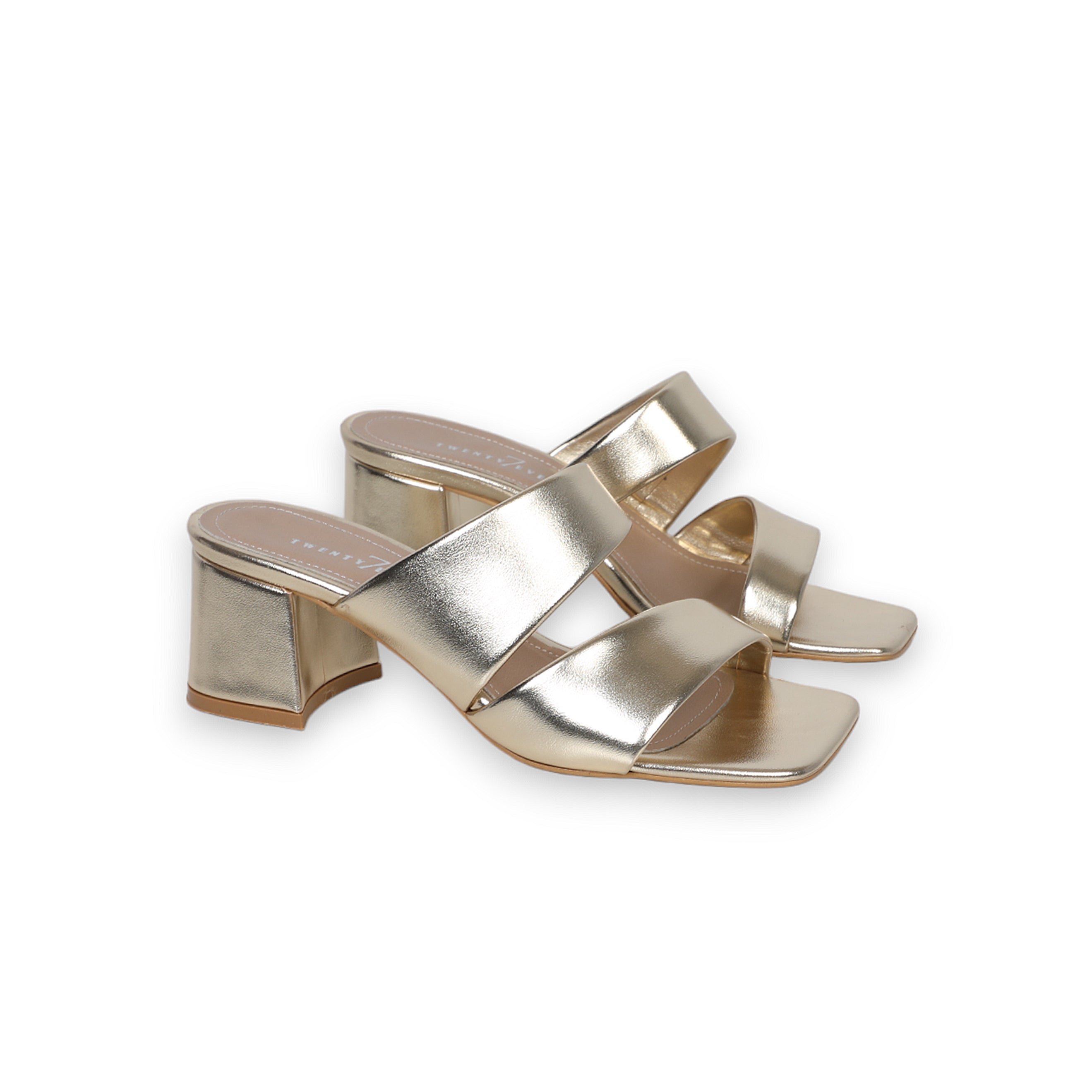 Gold Shoes Open Toe SlipOn Block Heels