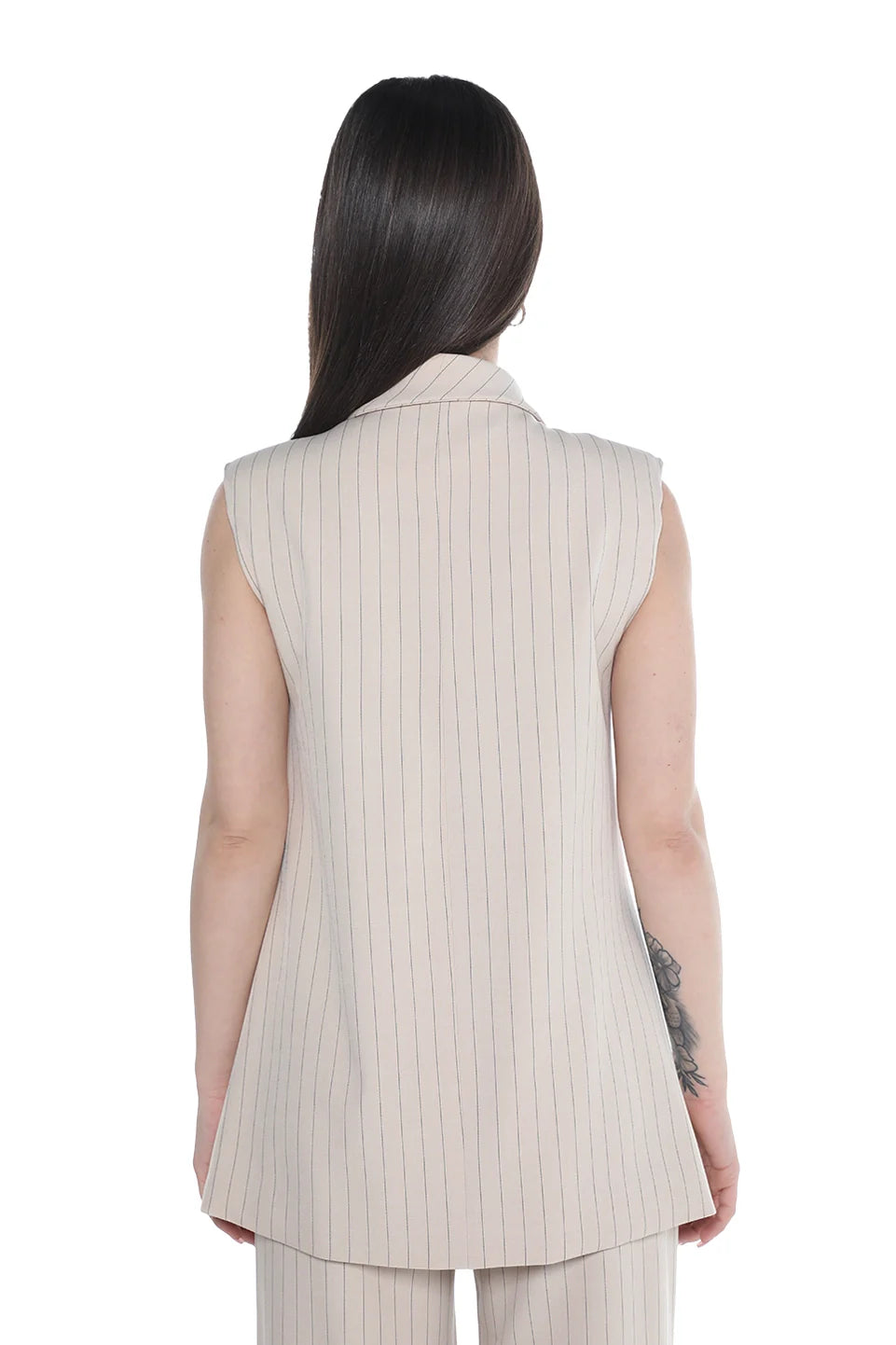 Beige Striped Vest with Botton to Close