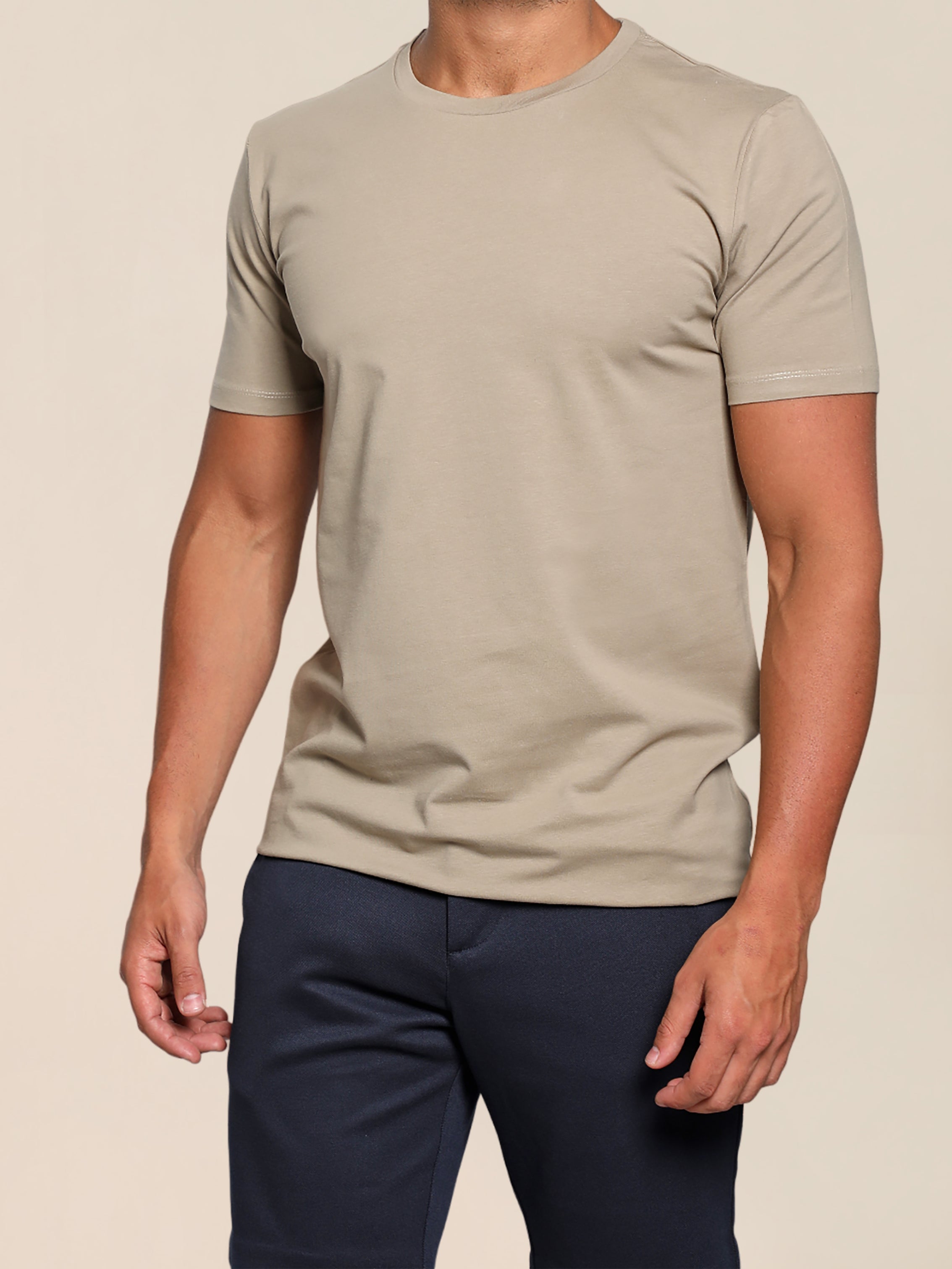 Light Khaki Jack Dapper Shortsleeved Basic T-shirt With Round Neck