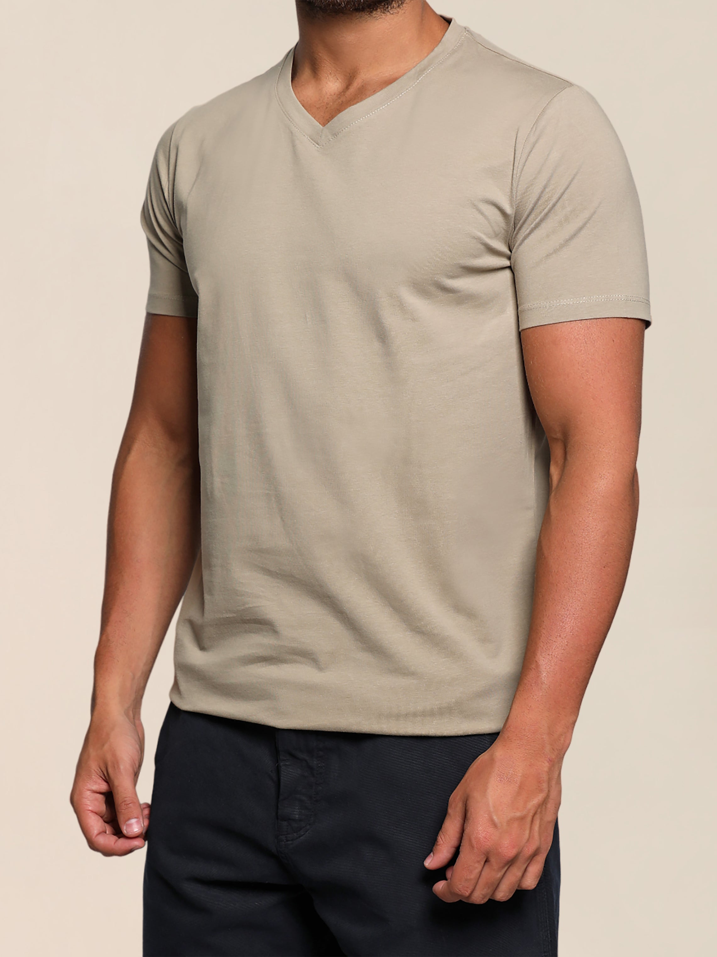 Light Khaki Jack Dapper Shortsleeved Basic T-shirt With V-neck