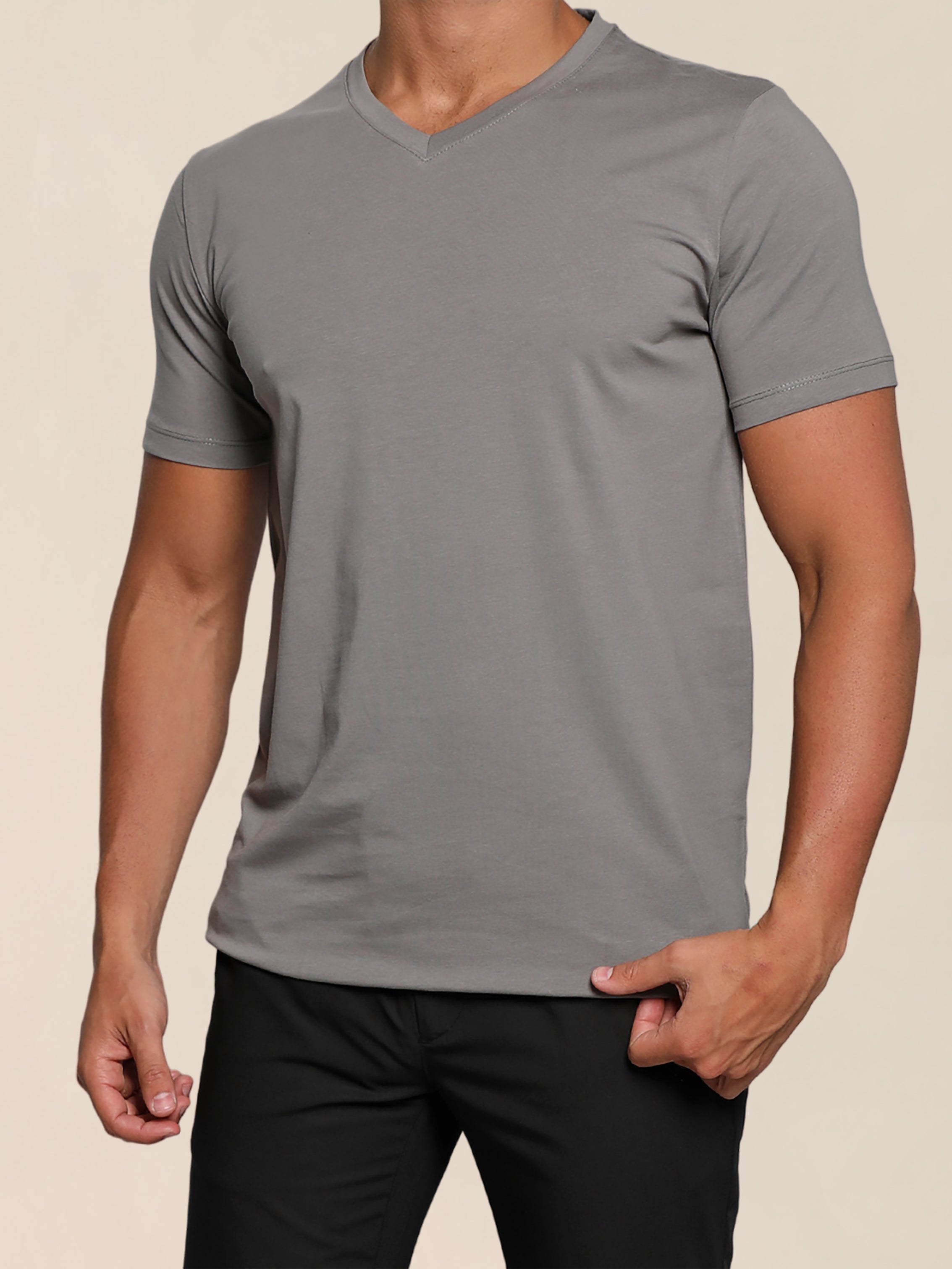 Light Grey Jack Dapper Shortsleeved Basic T-shirt With V-neck