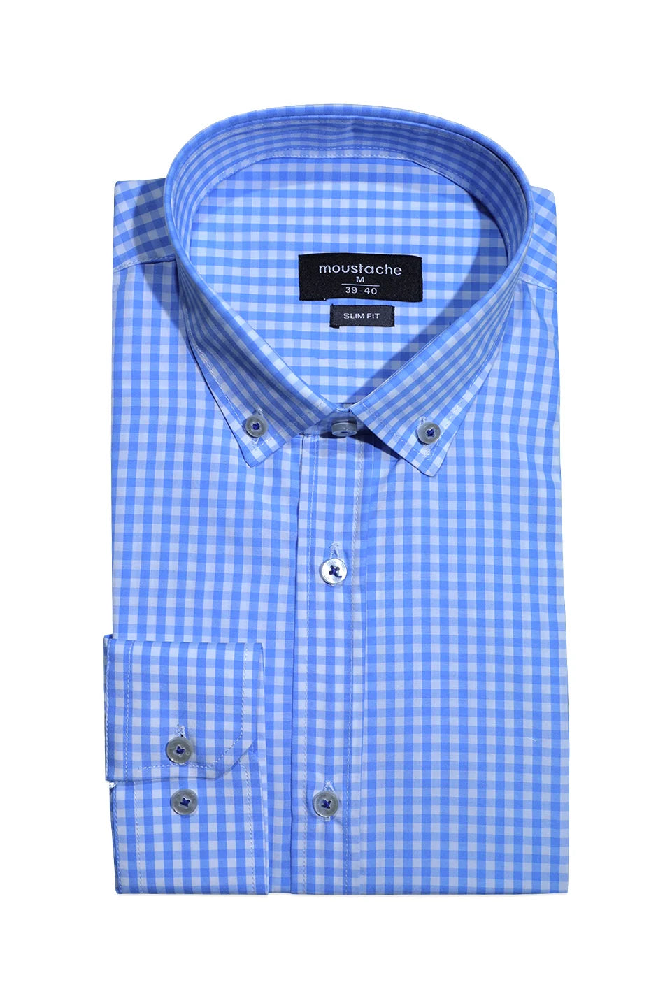 Light Blue Long-Sleeved Checked Shirt
