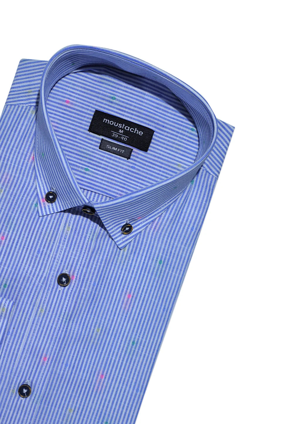 Blue Casual Striped Shirt With Black Buttons