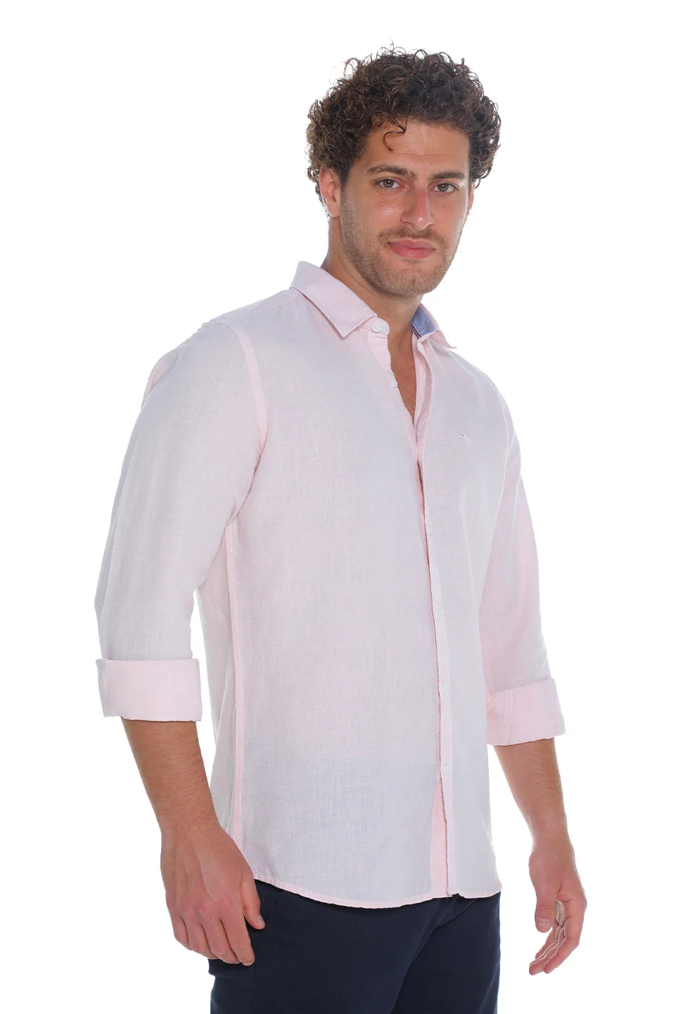 Long Sleeved Light Pink Linen Shirt
