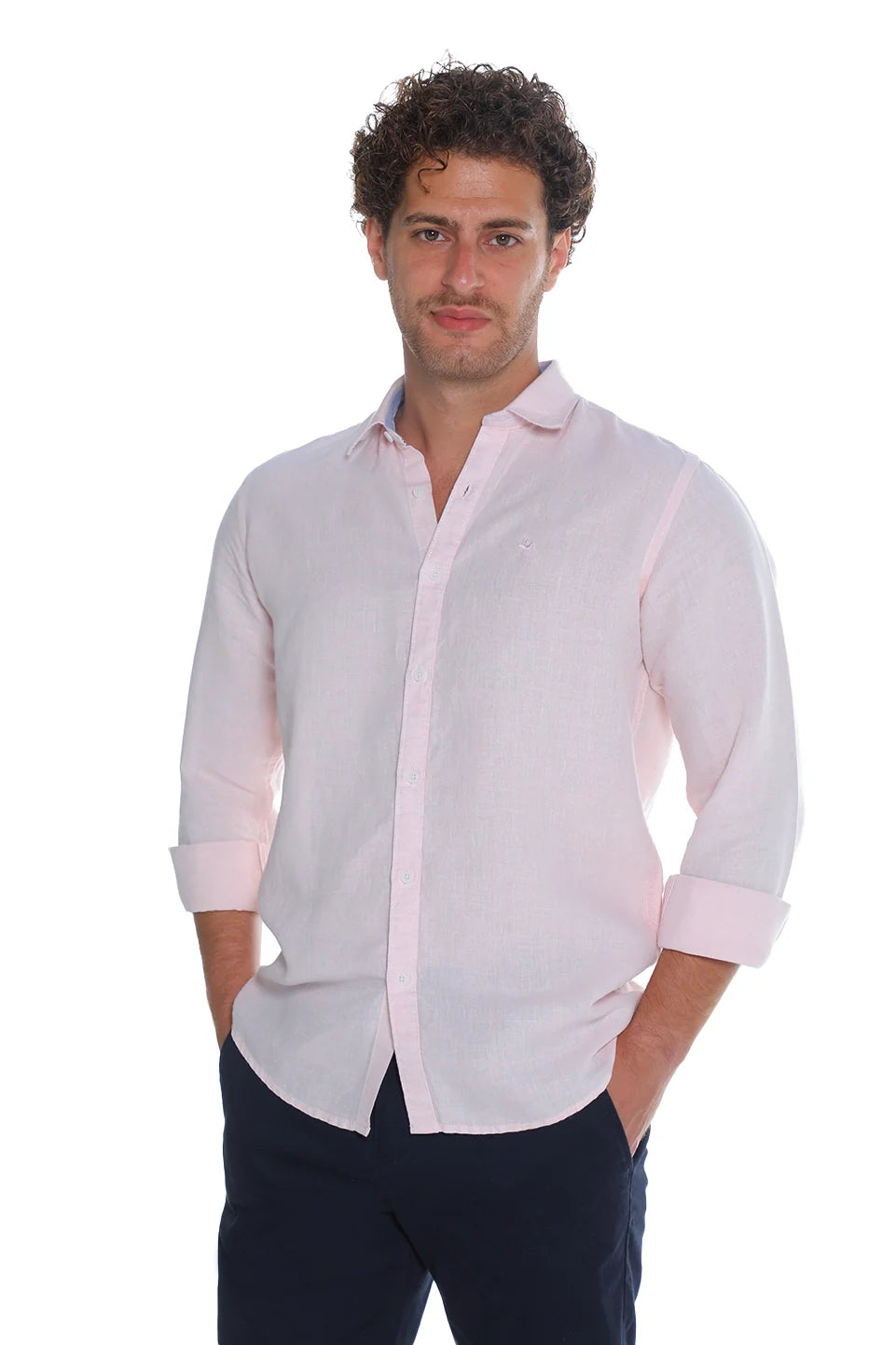 Long Sleeved Light Pink Linen Shirt