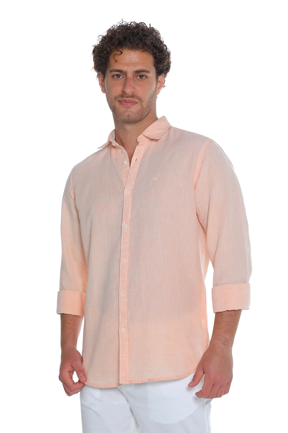 Long Sleeved Light Orange Linen Shirt