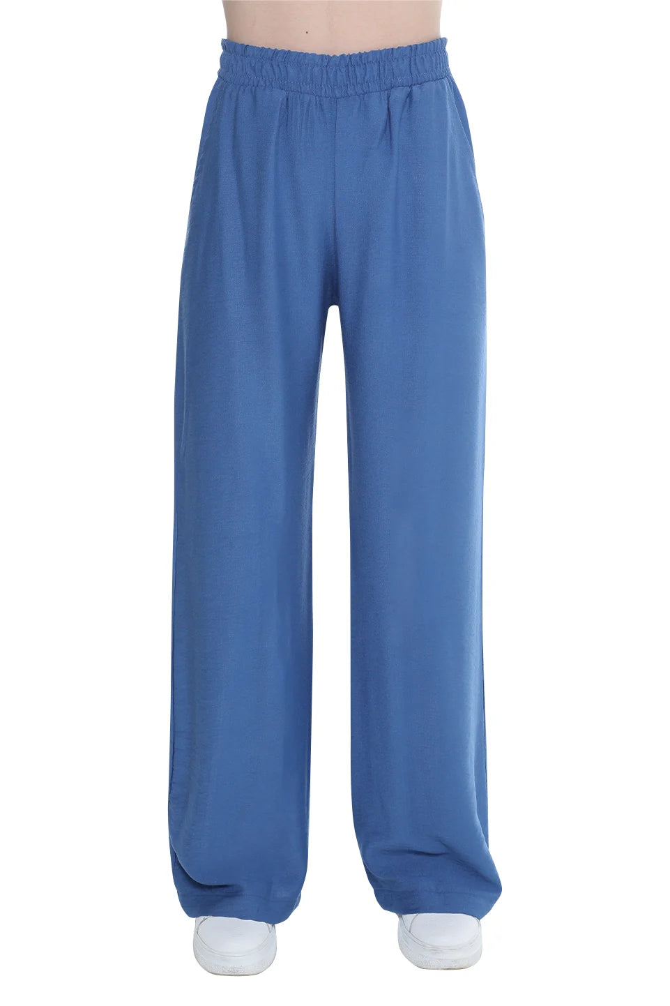 Blue Wide Leg Pant With Elastic Waist