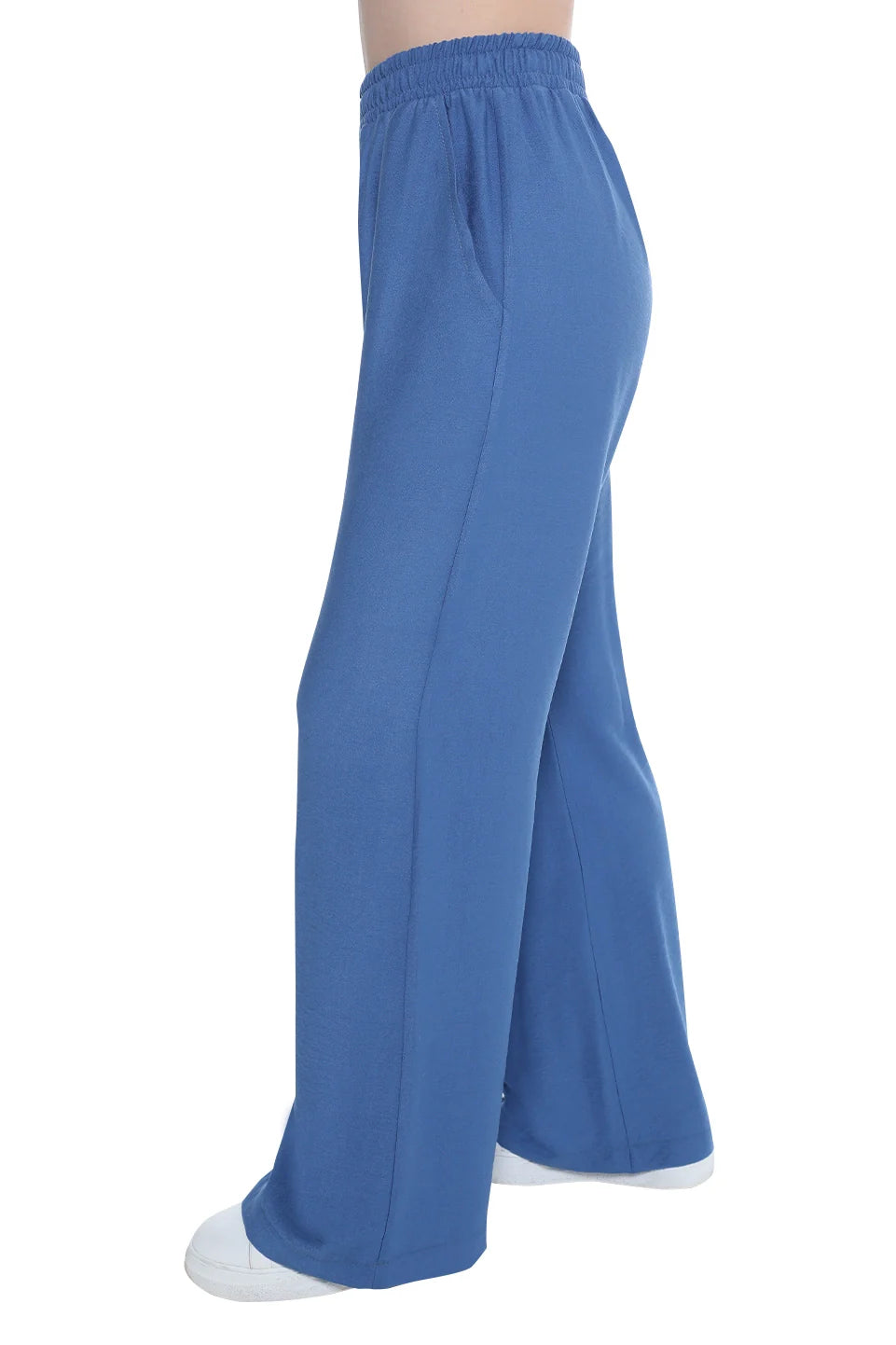 Blue Wide Leg Pant With Elastic Waist