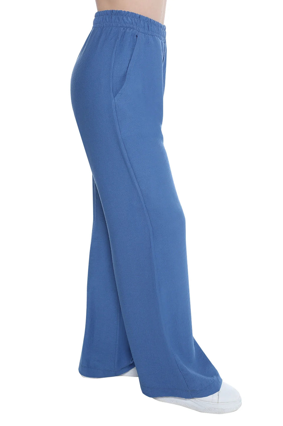 Blue Wide Leg Pant With Elastic Waist