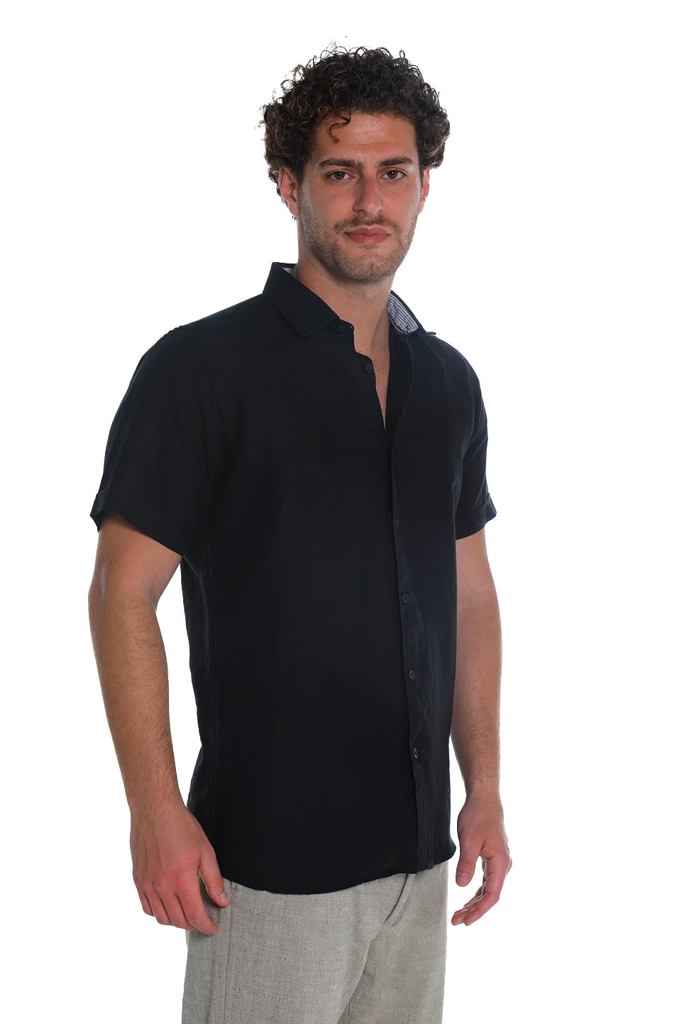 Short Sleeved Black Linen Shirt