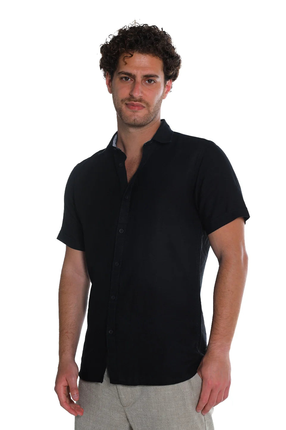Short Sleeved Black Linen Shirt